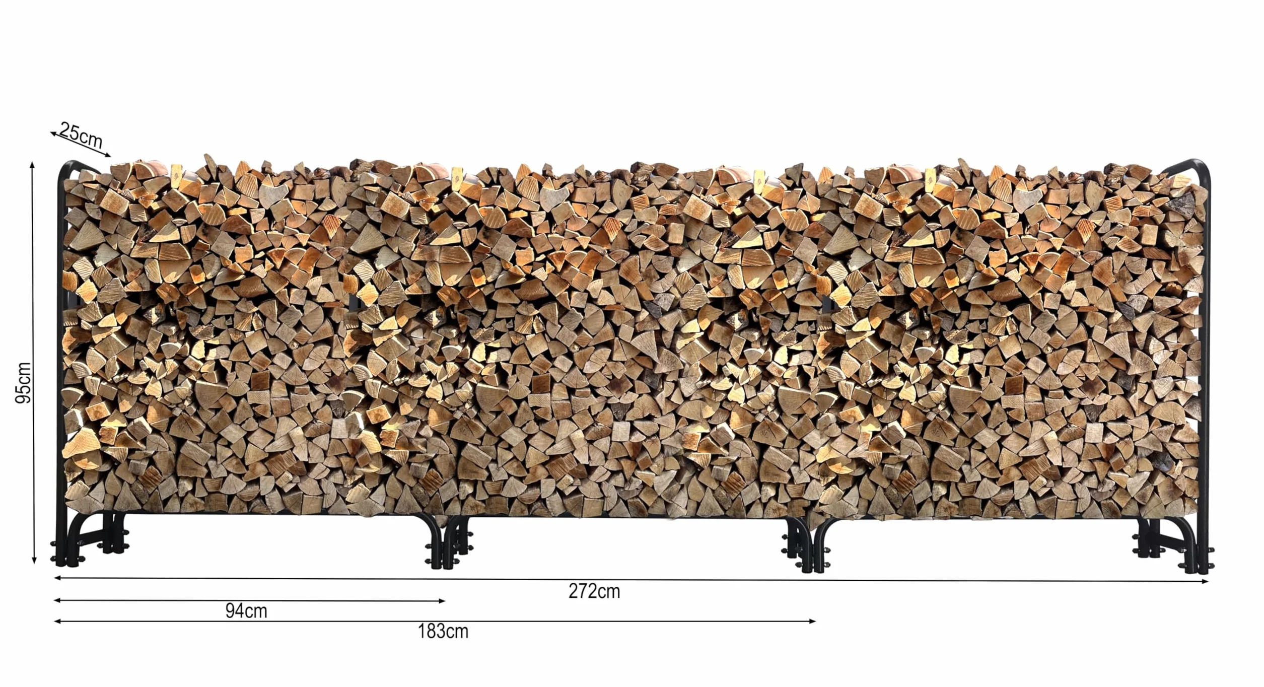 QUICK STAR Metalowy regał na drewno kominkowe antracyt 272 x 25 x 95 cm stojak na drewno opałowe 1,0 m³ 1,5 SRM