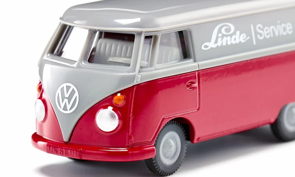 siku 2362, VW T1 Transporter, 1:50, Metal/Tworzywo sztuczne, Czerwony/Szary, Zabawkowy samochód, Drzwi do otwierania, Sprzęg przyczepy