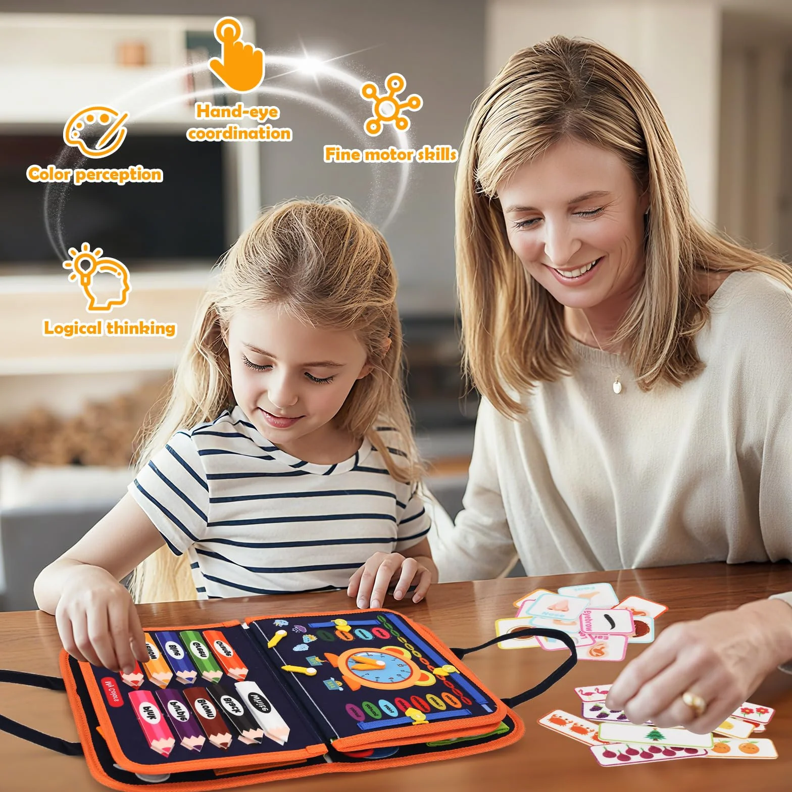 TRUEIN Quiet Book, Tablica Czynności Montessori, Sensoryczna Tablica Aktywności, Zabawka Motoryczna, Busy Book na Podróże Samochodem, Prezenty dla Chłopców i Dziewczynek