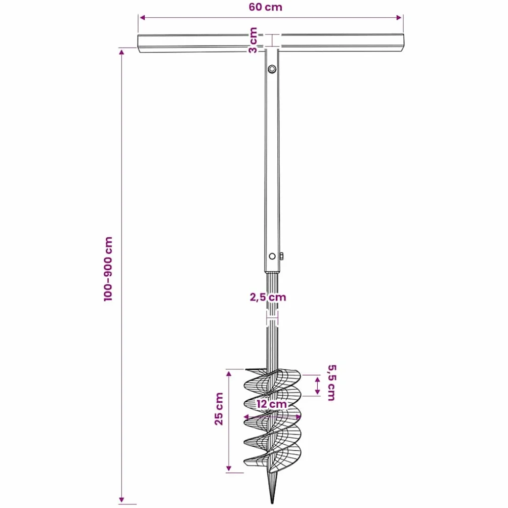 vidaXL Wiertło do gleby z uchwytem 120 mm, rura przedłużająca 9 m
