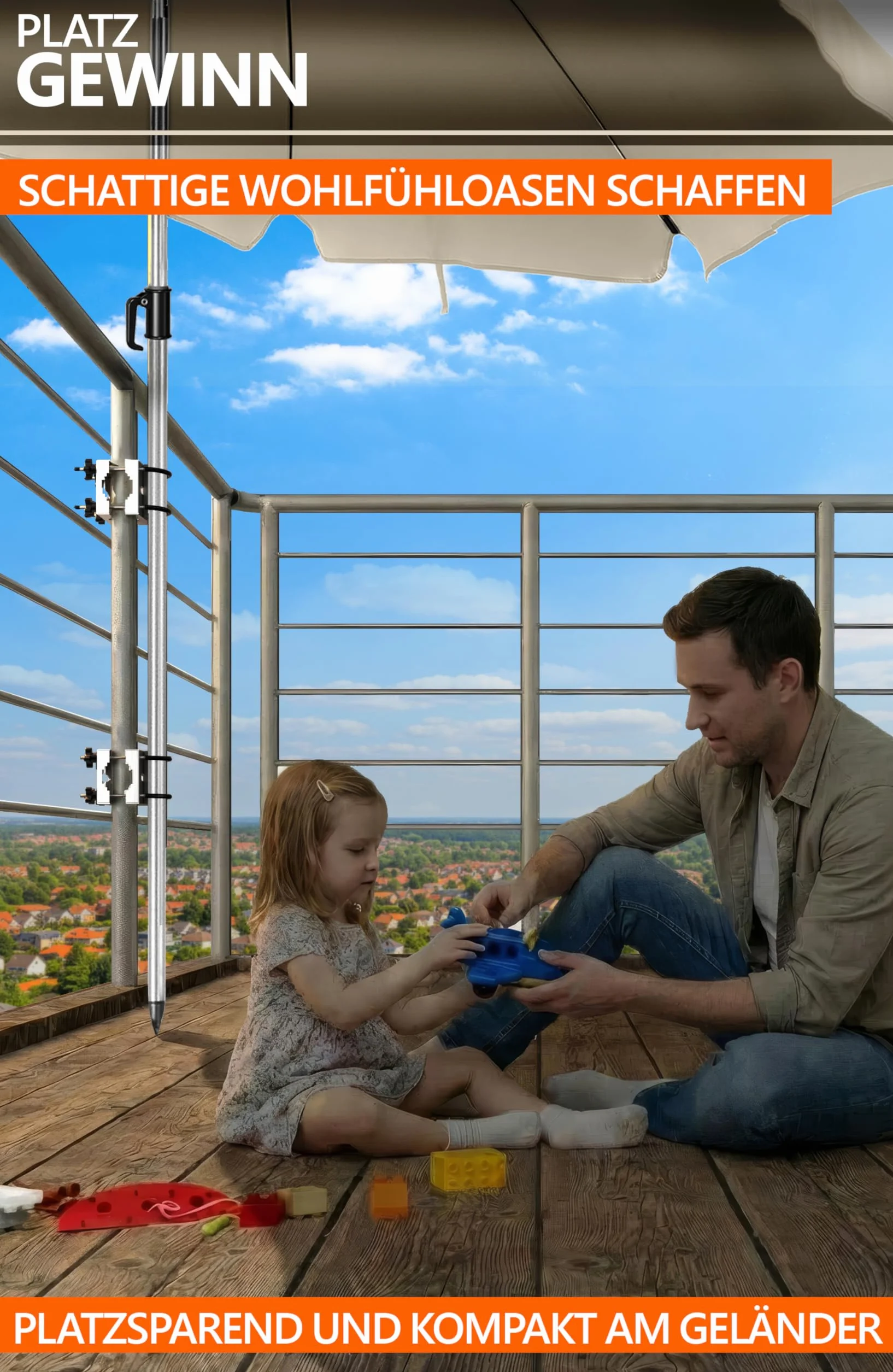 4smile Uchwyt na parasol przeciwsłoneczny ze stali nierdzewnej do balustrad balkonowych - elastycznie montowany