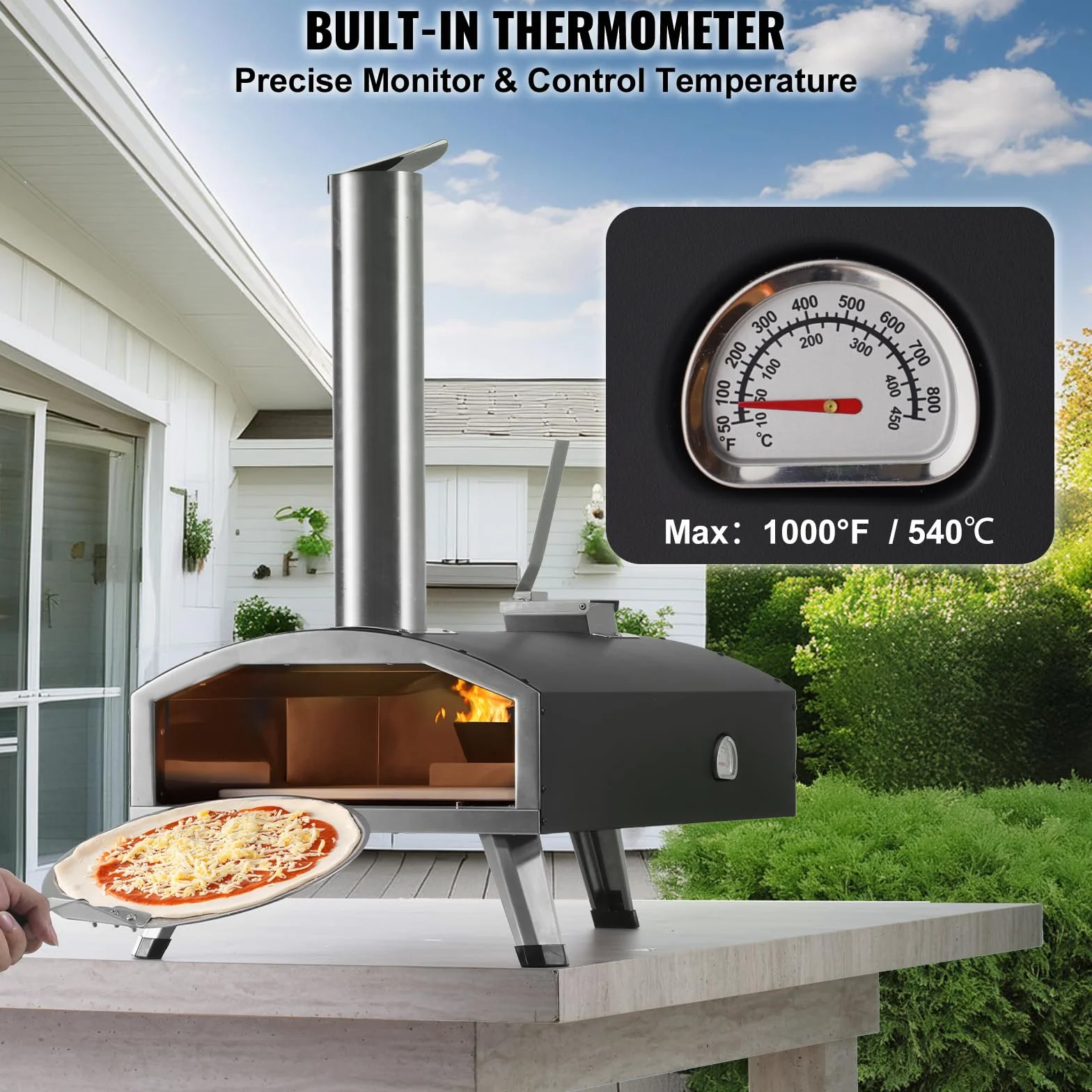 VEVOR Przenośny piec do pizzy 30 cm pellet węgiel drzewny potrójny grill żelazny z kamieniem i pokrowcem