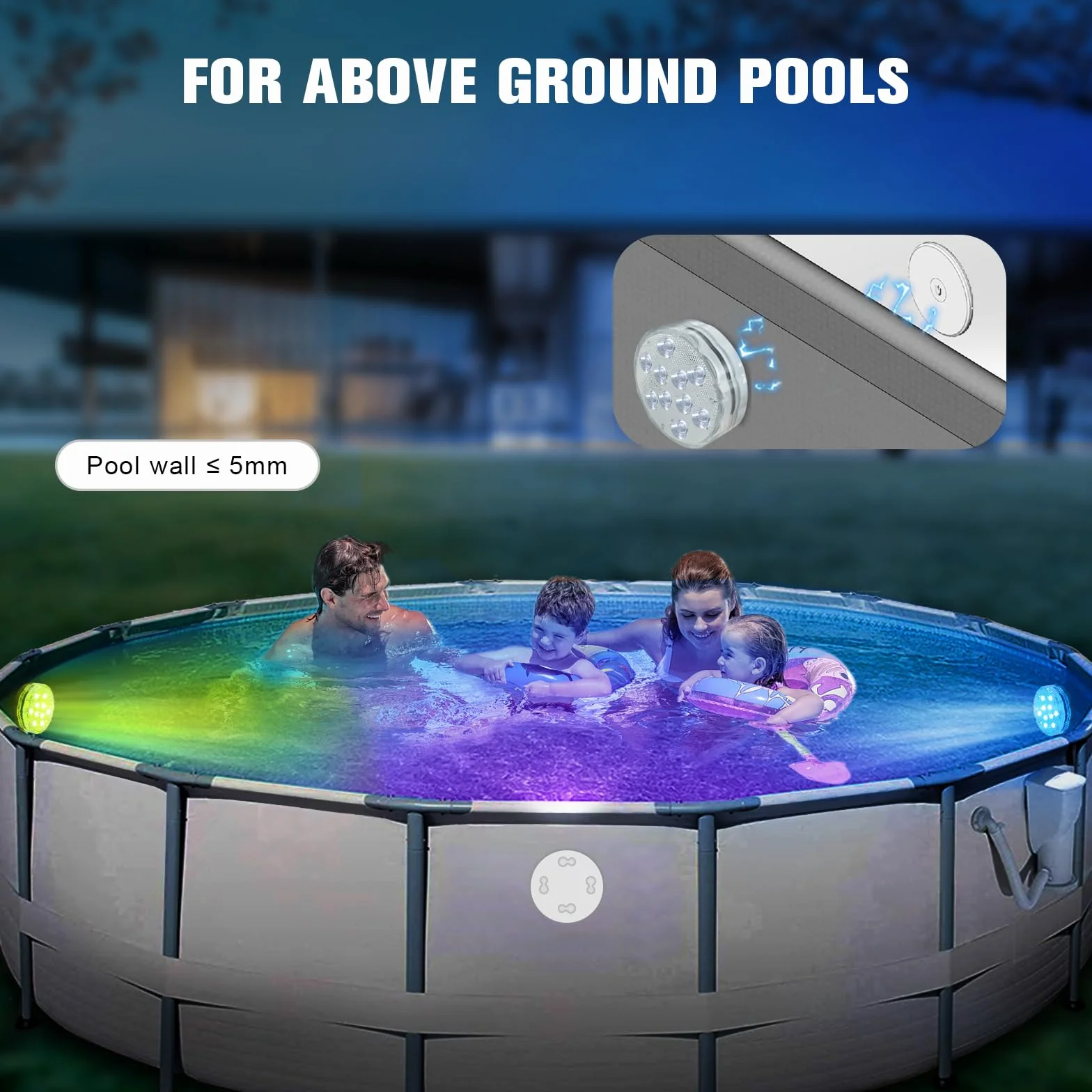 Qoolife Akumulatorowe lampki do jacuzzi 8,4 cm USB magnetyczne RGBW IP68 wodoodporne podwodne światło