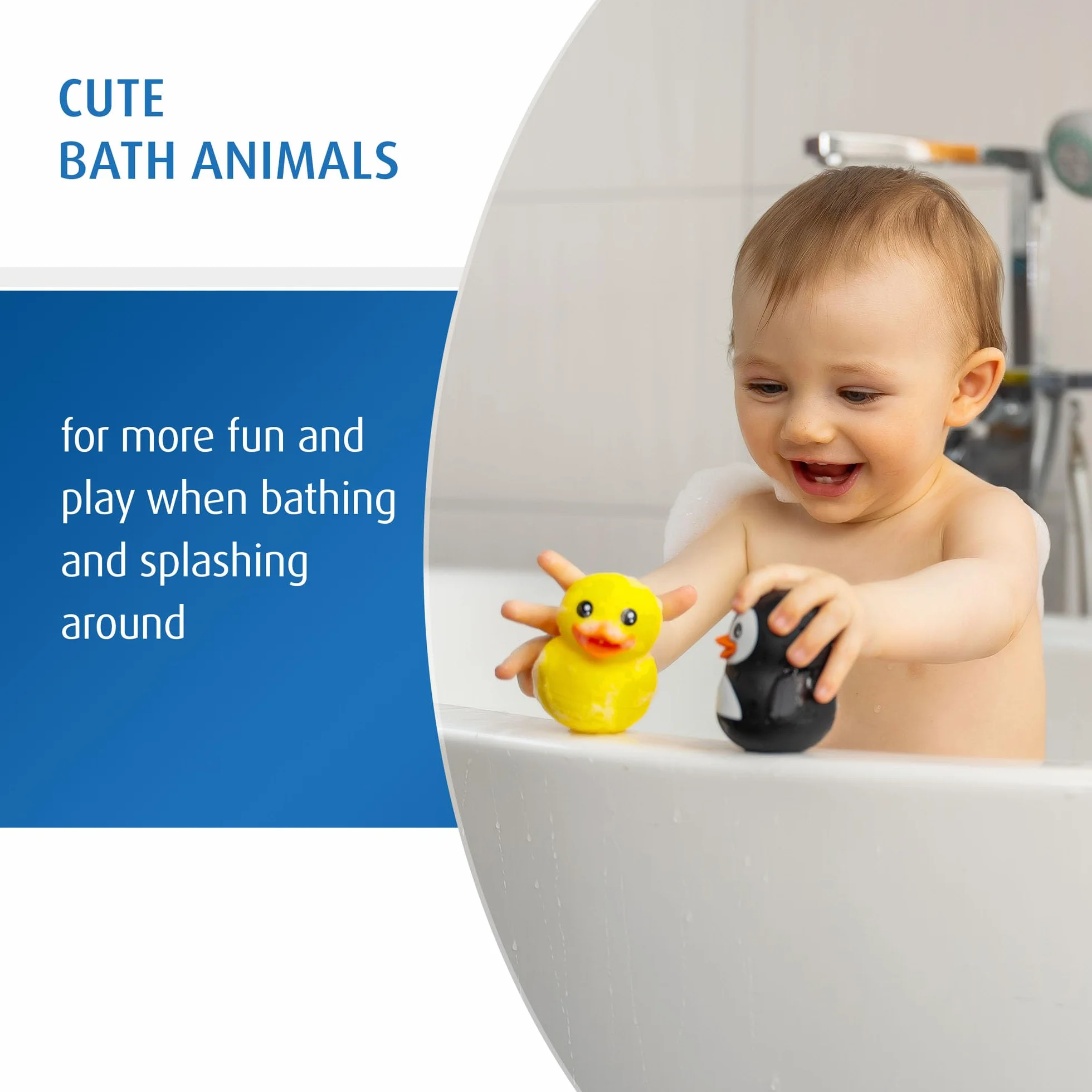 reer MyHappyBath Toys Zwierzęta kąpielowe, kaczka i pingwin, zabawka do kąpieli dla niemowląt i dzieci od 6 miesięcy, zwierzęta do rozpylania, zabawna zabawka do wanny