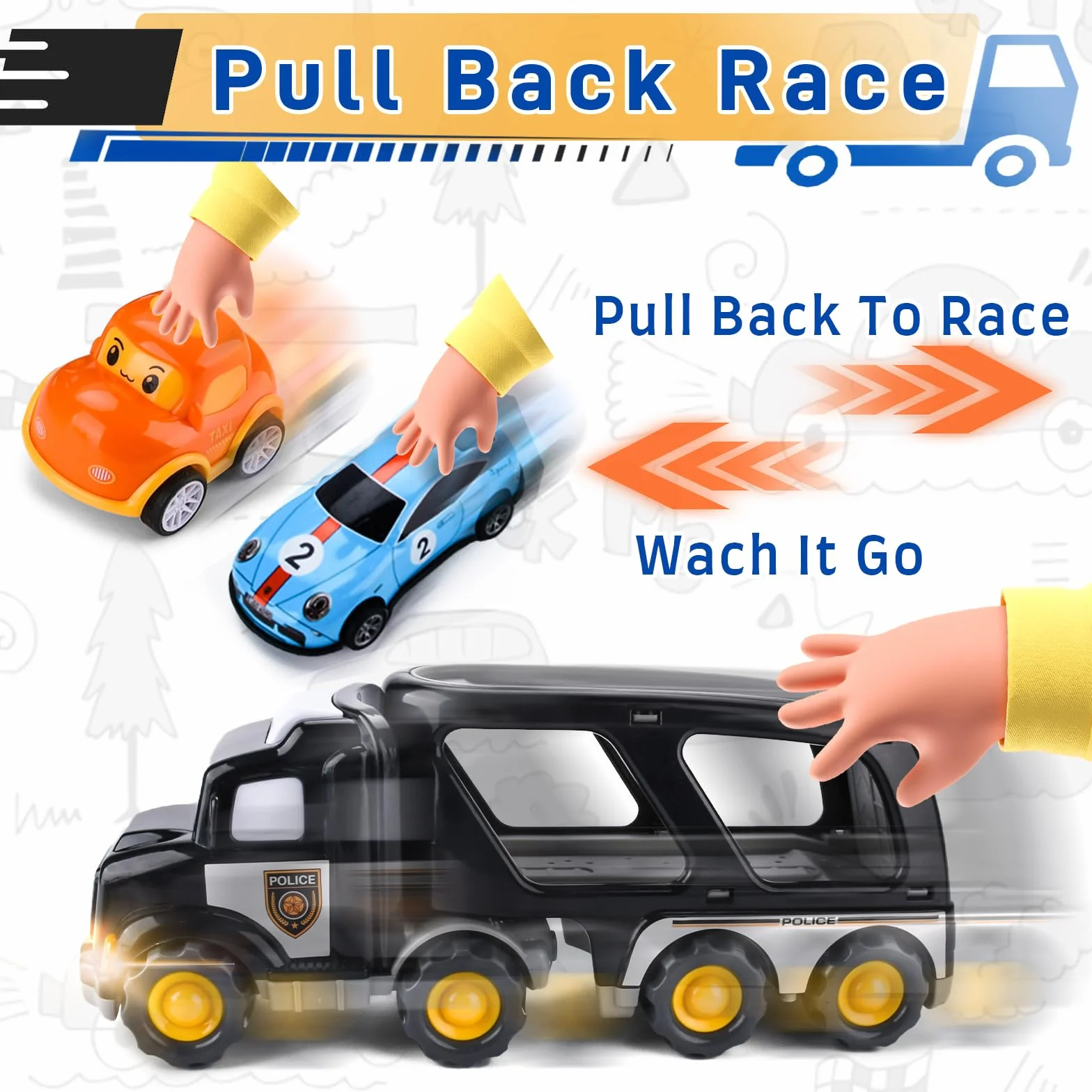Zestaw Zabawek 8w1 Auto Ciężarówka Transporter z Światłem i Muzyką dla Chłopców i Dziewczynek 1 2 3 4 5 lat, Idealna Toy Gift na Urodziny, Dzień Dziecka, Święta