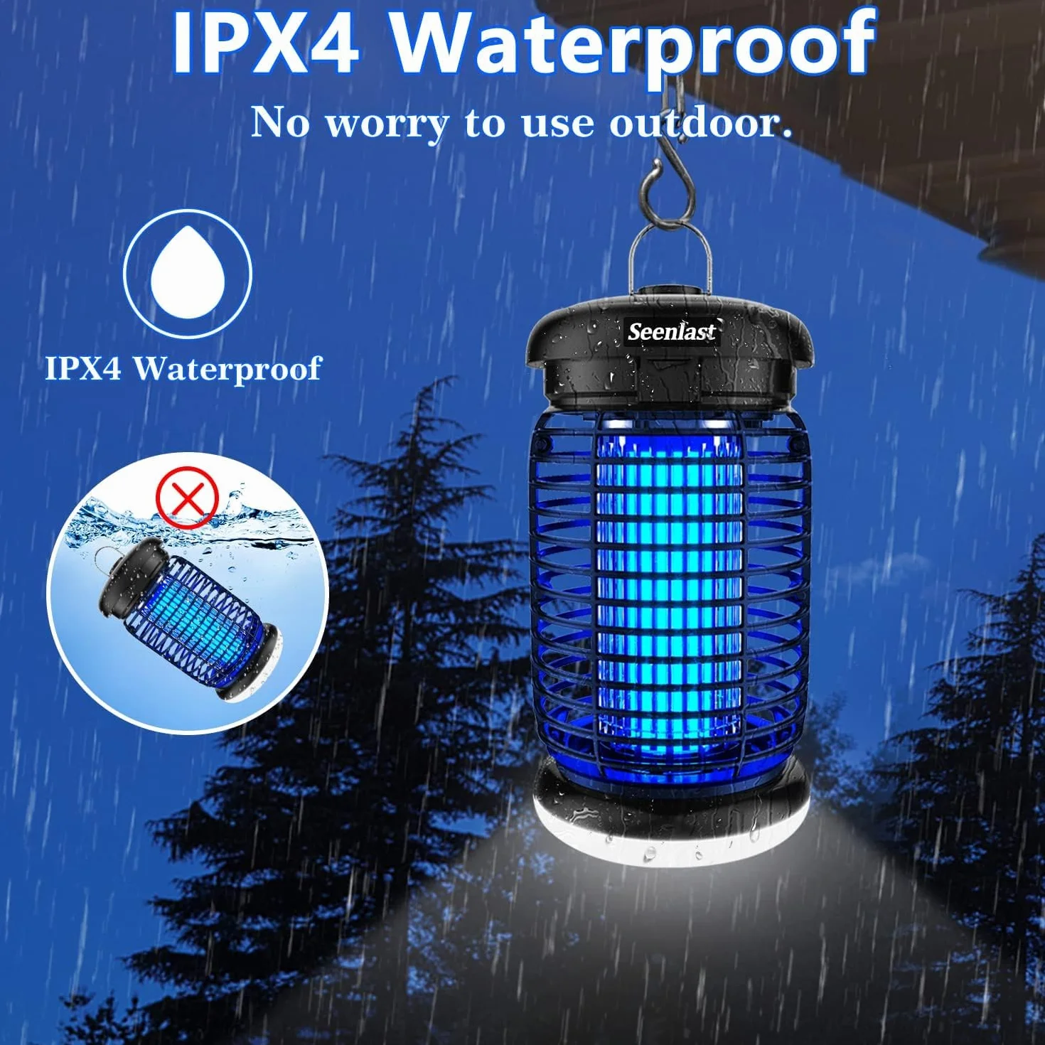 Zewnętrzna lampa przeciw komarom 15 W 4200 V UV wodoodporna zasięg 80-140 m² z oświetleniem LED