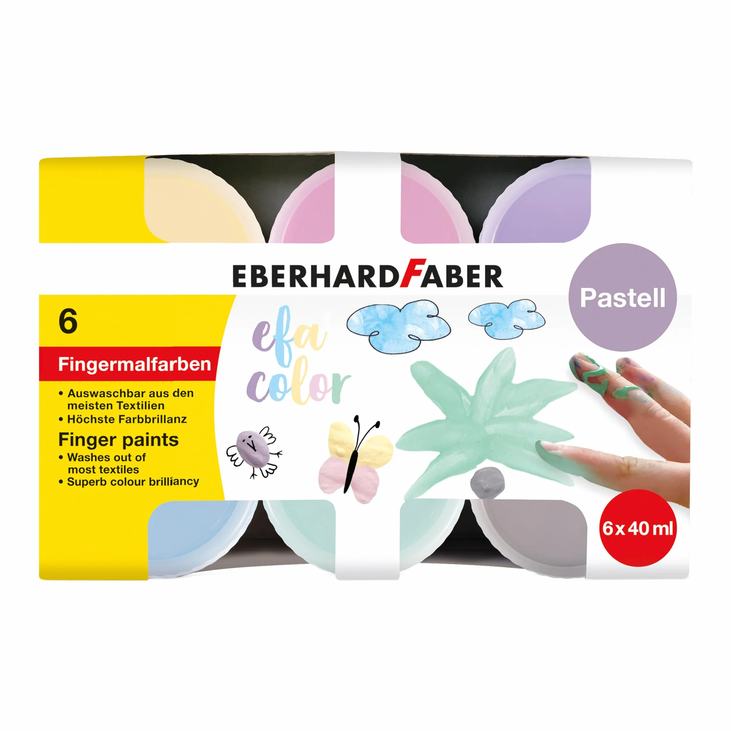 Eberhard Faber 578604 - Farby do malowania palcami EFA Color, 6 pastelowych kolorów po 40 ml każdy, nietoksyczne farby do malowania palcami dla dzieci | Po 40 ml, nietoksyczne farby na palce dla dzieci