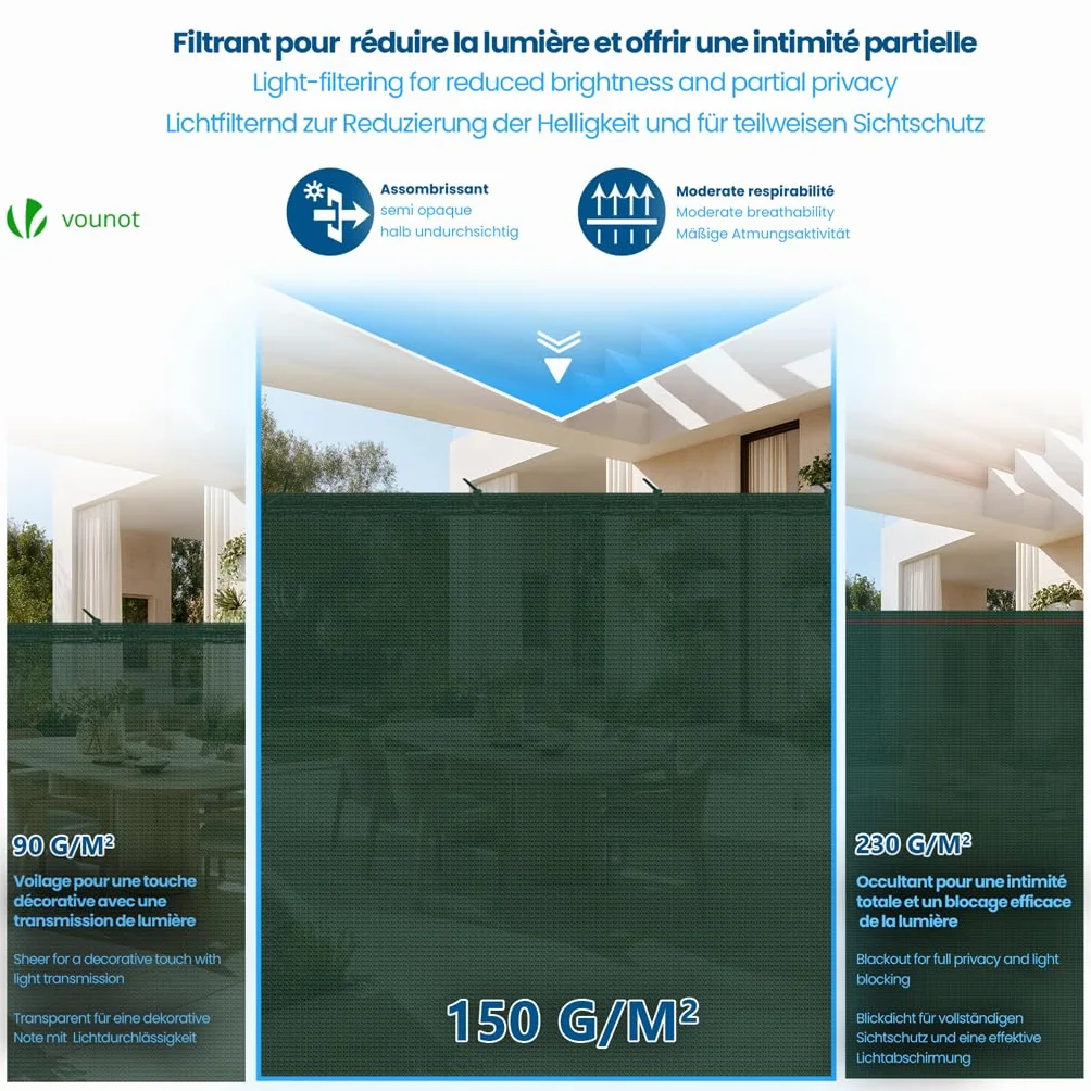 VOUNOT Siatka maskująca HDPE 1,5x10 m 150 g/m² 85% zacienienia odporna na UV zielona