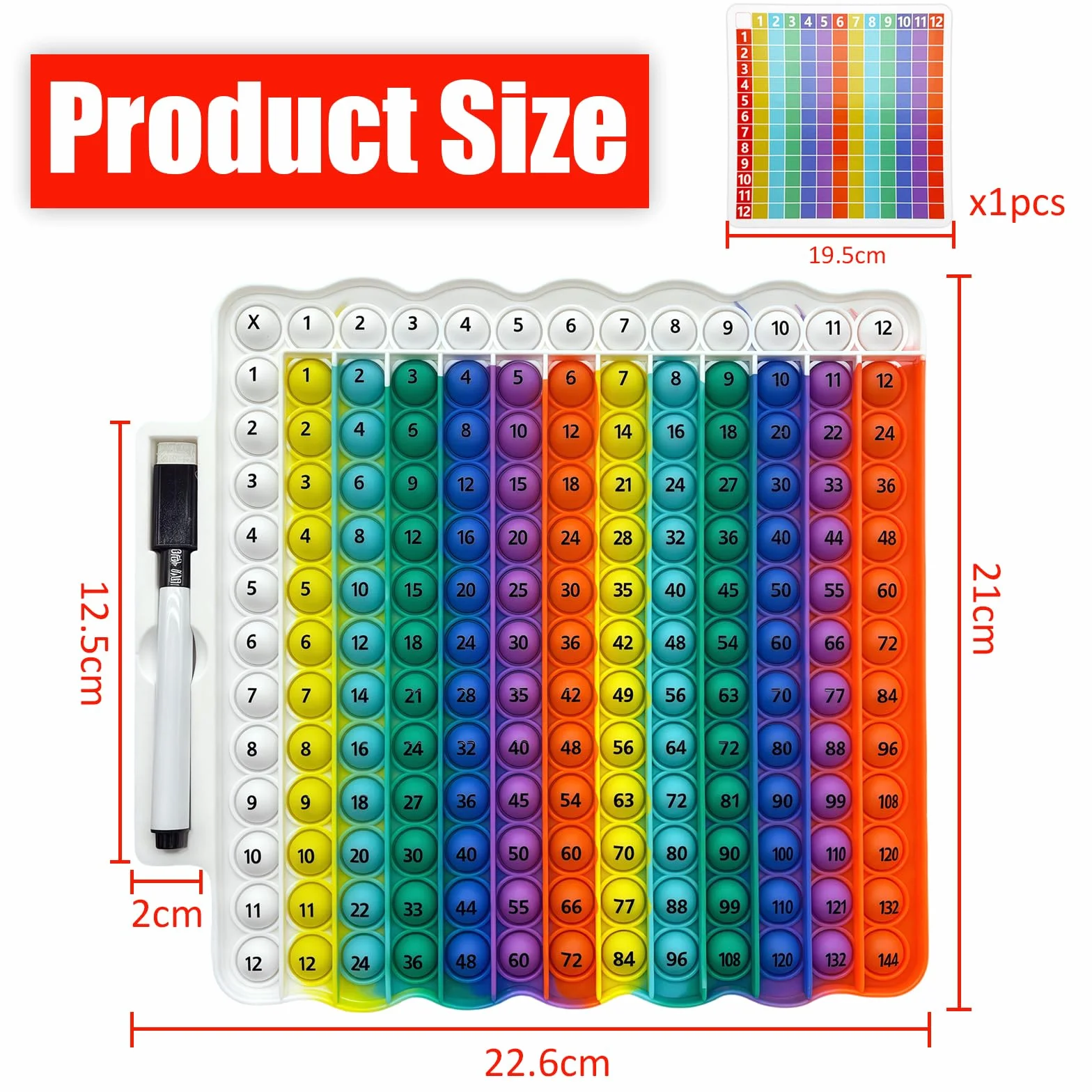 Popit Fidget Toys, Popet Zabawka, Popit Zabawka do Nauki Mnożenia, Zabawki Pop z Kartami Matematycznymi i Wymazywalnymi Długopisami, Zabawki Dla Dzieci i Dorosłych z Autyzmem