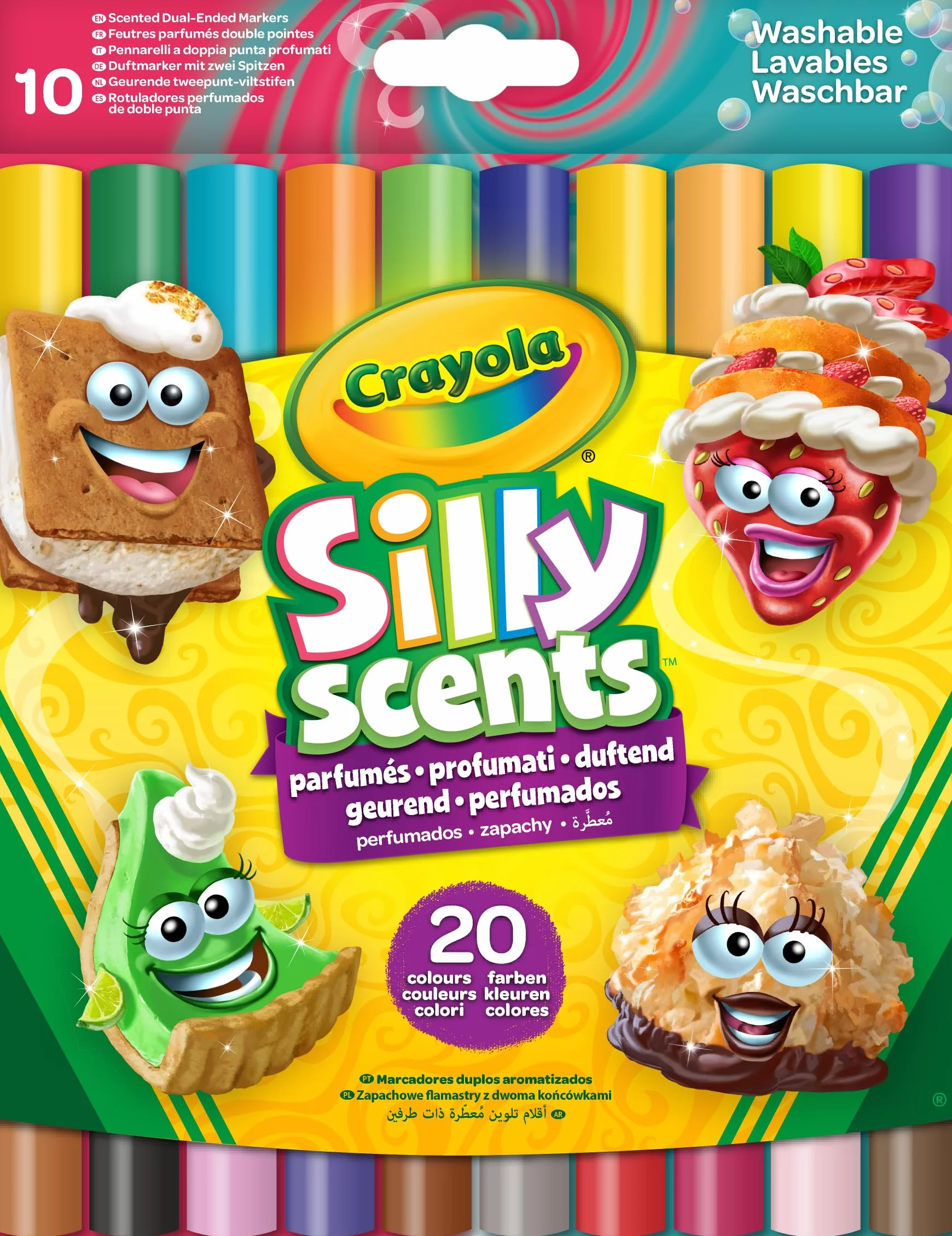CRAYOLA Zestaw markerów zapachowych Silly Scents z podwójną końcówką, 10-20 kolorów i 20 różnych zapachów do szkoły i wypoczynku - od 3 lat, 58-8344