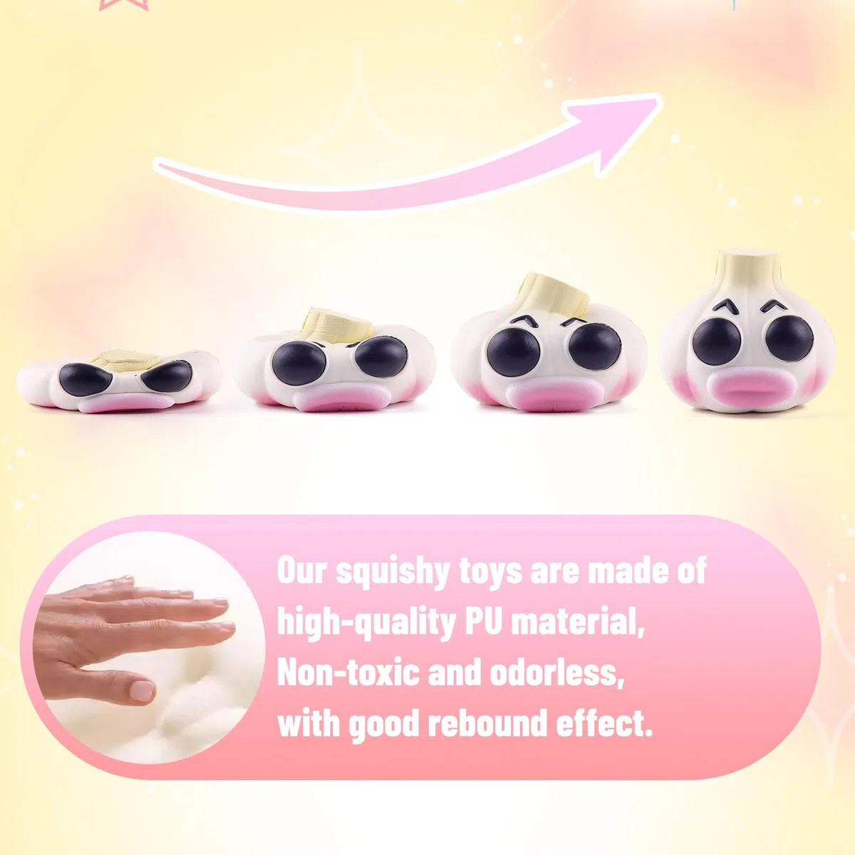 Anboor Kawaii, zestaw 2 zabawek czosnkowych, zapachowych, powoli amortyzujących piankowych quishies, zabawki redukujące stres dla dzieci, nastolatków i dorosłych