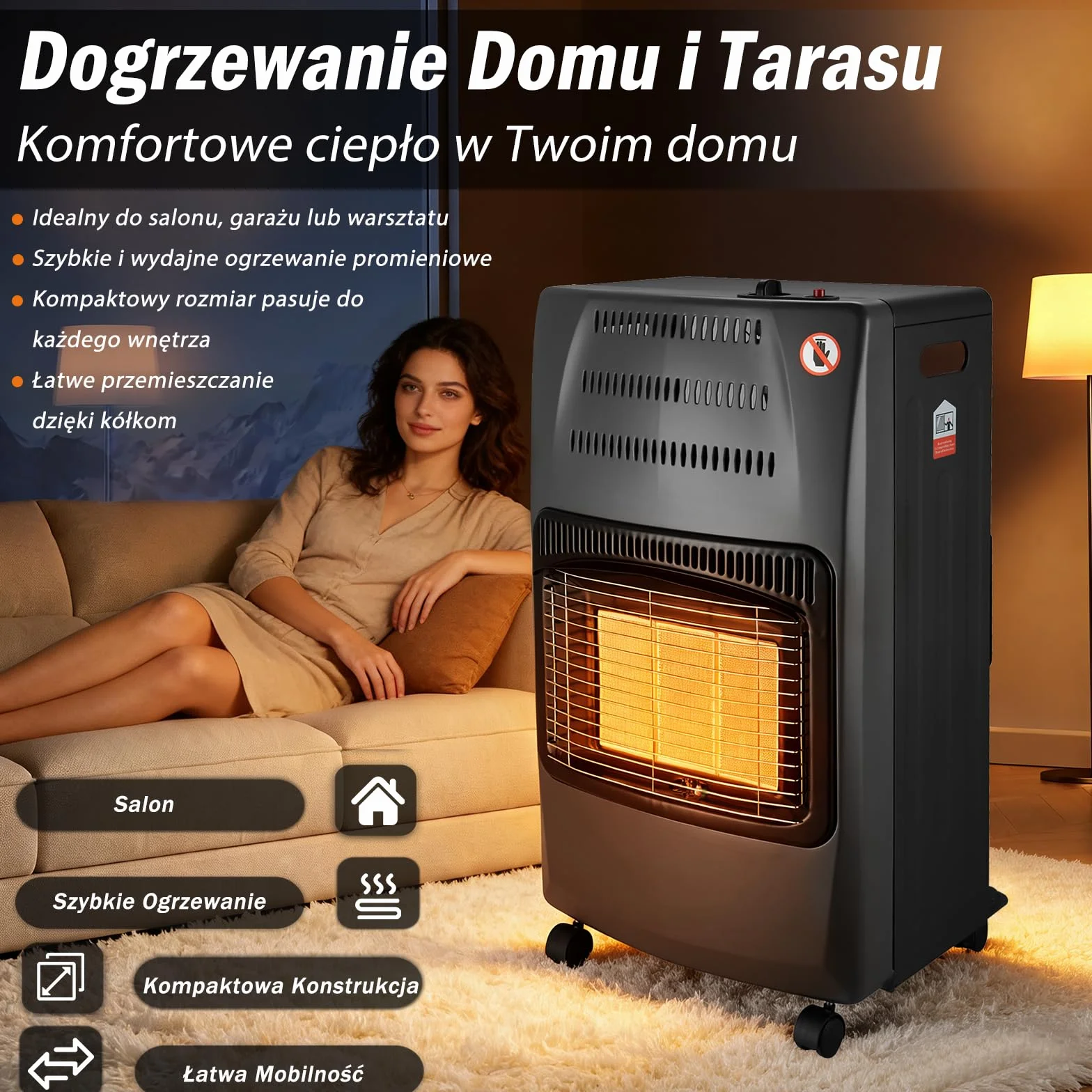 Vivicreate nagrzewnica gazowa do wnętrz i na zewnątrz, grzejnik garażowy (czarny)
