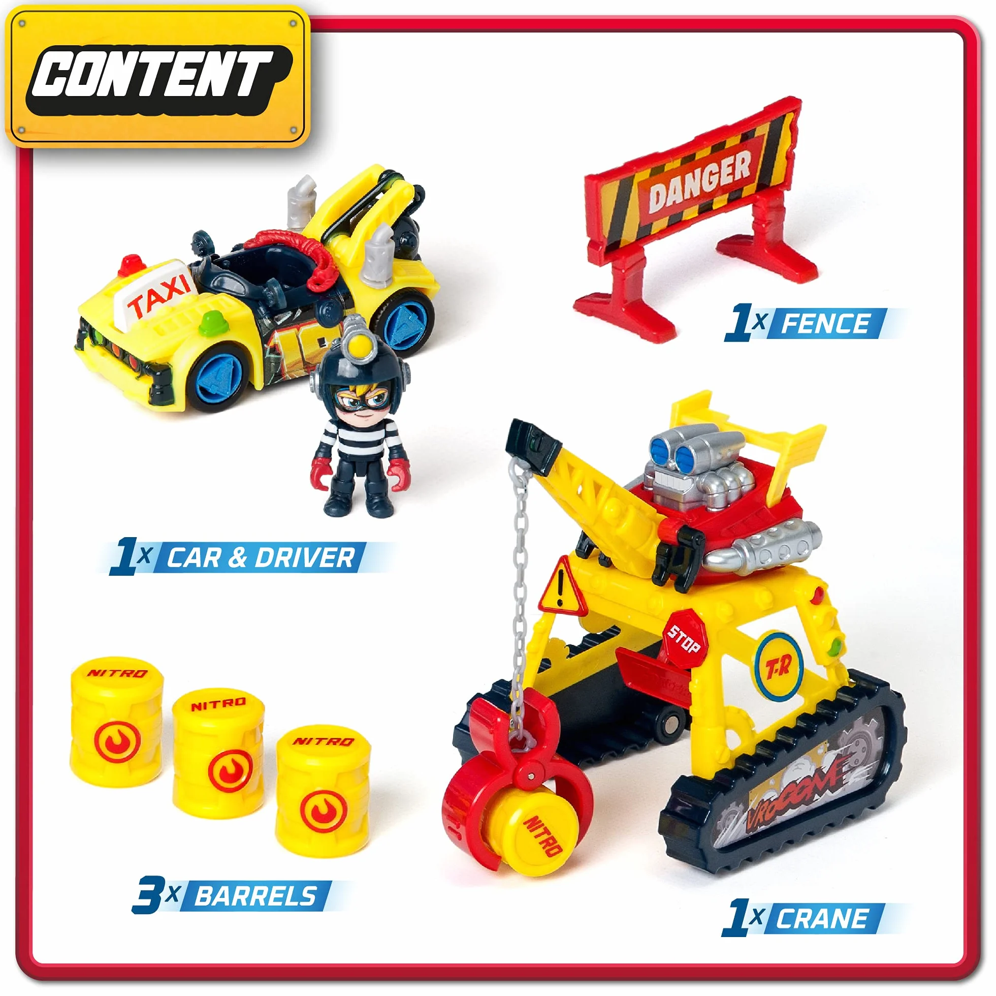 T-RACERS Turbo Crane – Dźwig ze szczypcami, ekskluzywny kierowca i auto oraz akcesoria. Tor dla zabawkowych samochodów.