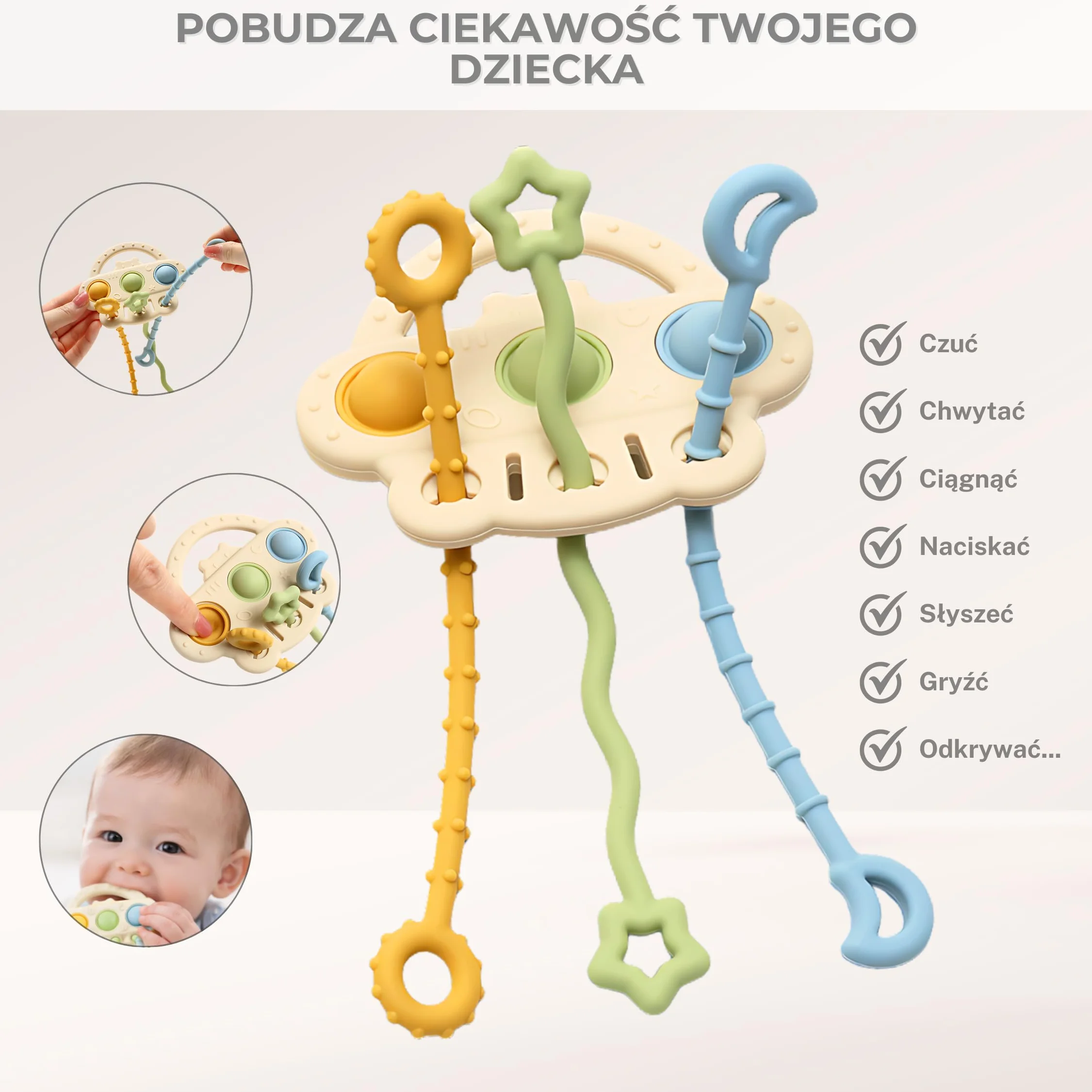 CAJA Zabawka sensoryczna dla niemowląt od 6 miesięcy silikonowa do auta samolotu lub wózka wspiera rozwój motoryczny idealna w podróży dla chłopców i dziewczynek bezpieczna i trwała