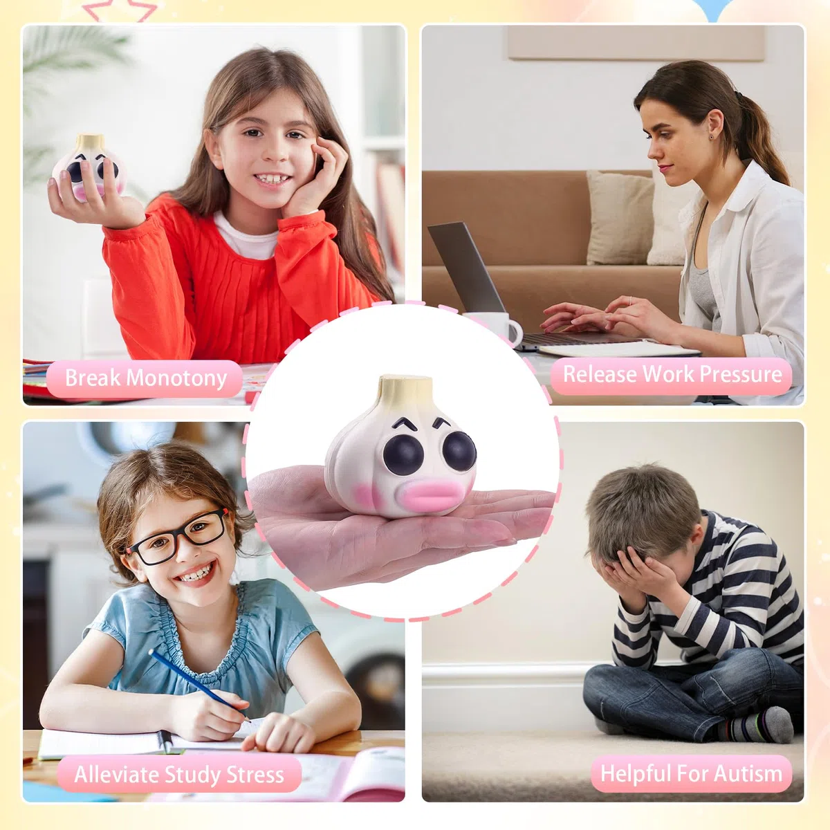 Anboor Kawaii, zestaw 2 zabawek czosnkowych, zapachowych, powoli amortyzujących piankowych quishies, zabawki redukujące stres dla dzieci, nastolatków i dorosłych