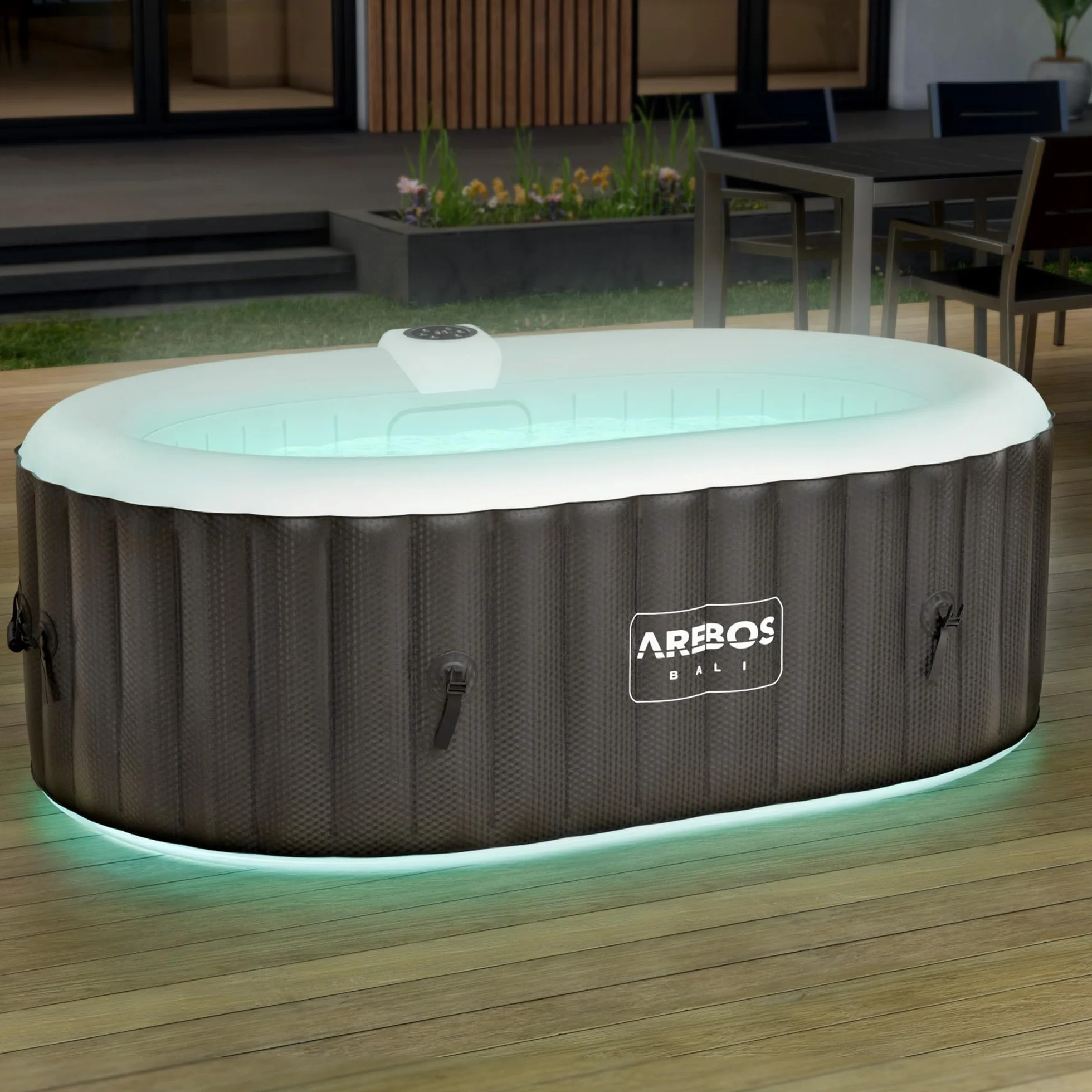 Arebos Nadmuchiwane Spa Owal 190x120 cm 2 osoby 90 dysz masujących Ogrzewanie 550 litrów LED
