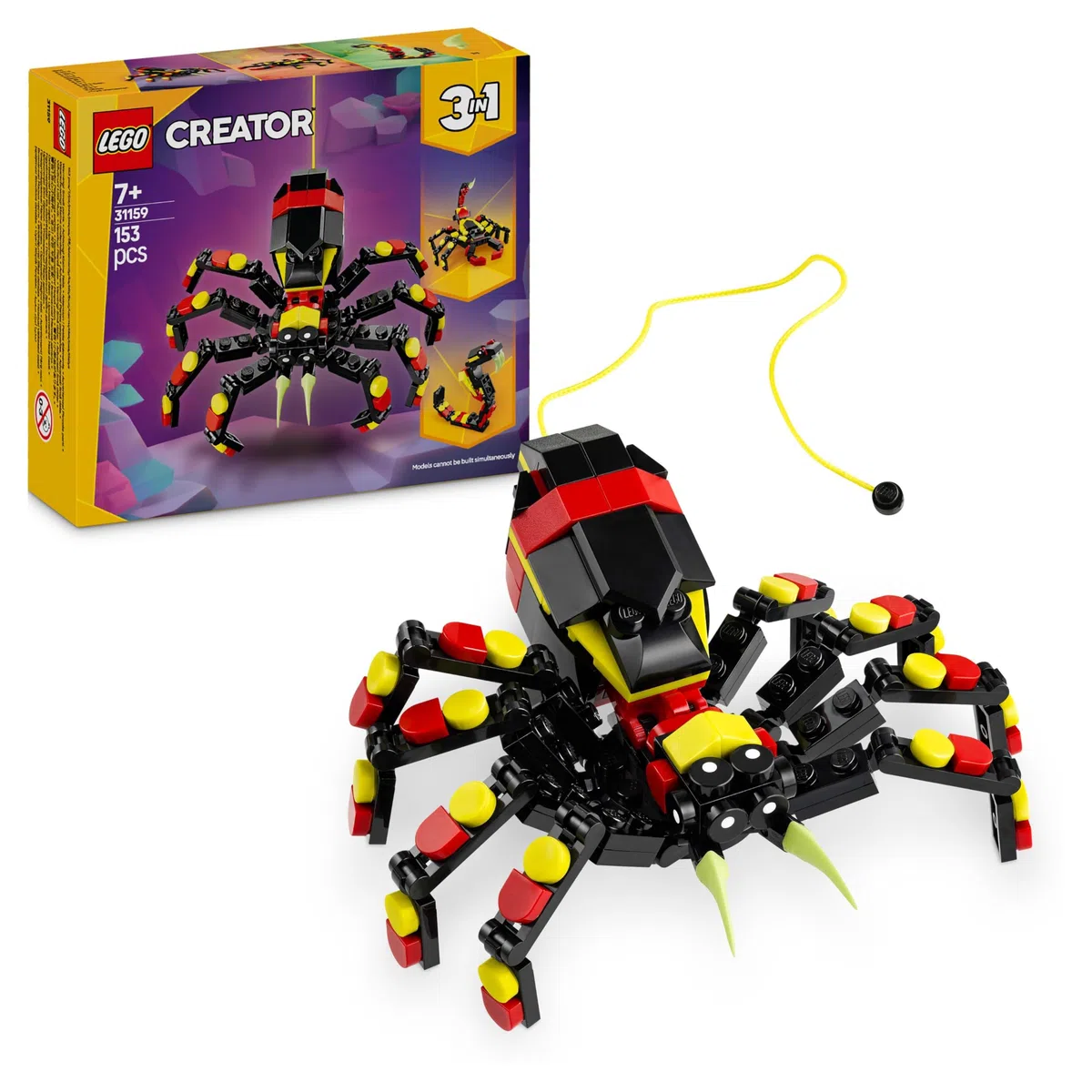 LEGO Creator 3 w 1 Dzikie zwierzęta: niezwykły pająk, Zabawka dla Dziecka do Zbudowania, Zestaw Konstrukcyjny do Przebudowania na Skorpiona lub Węża, Prezent dla 7-latka, Chłopca i Dziewczynki 31159
