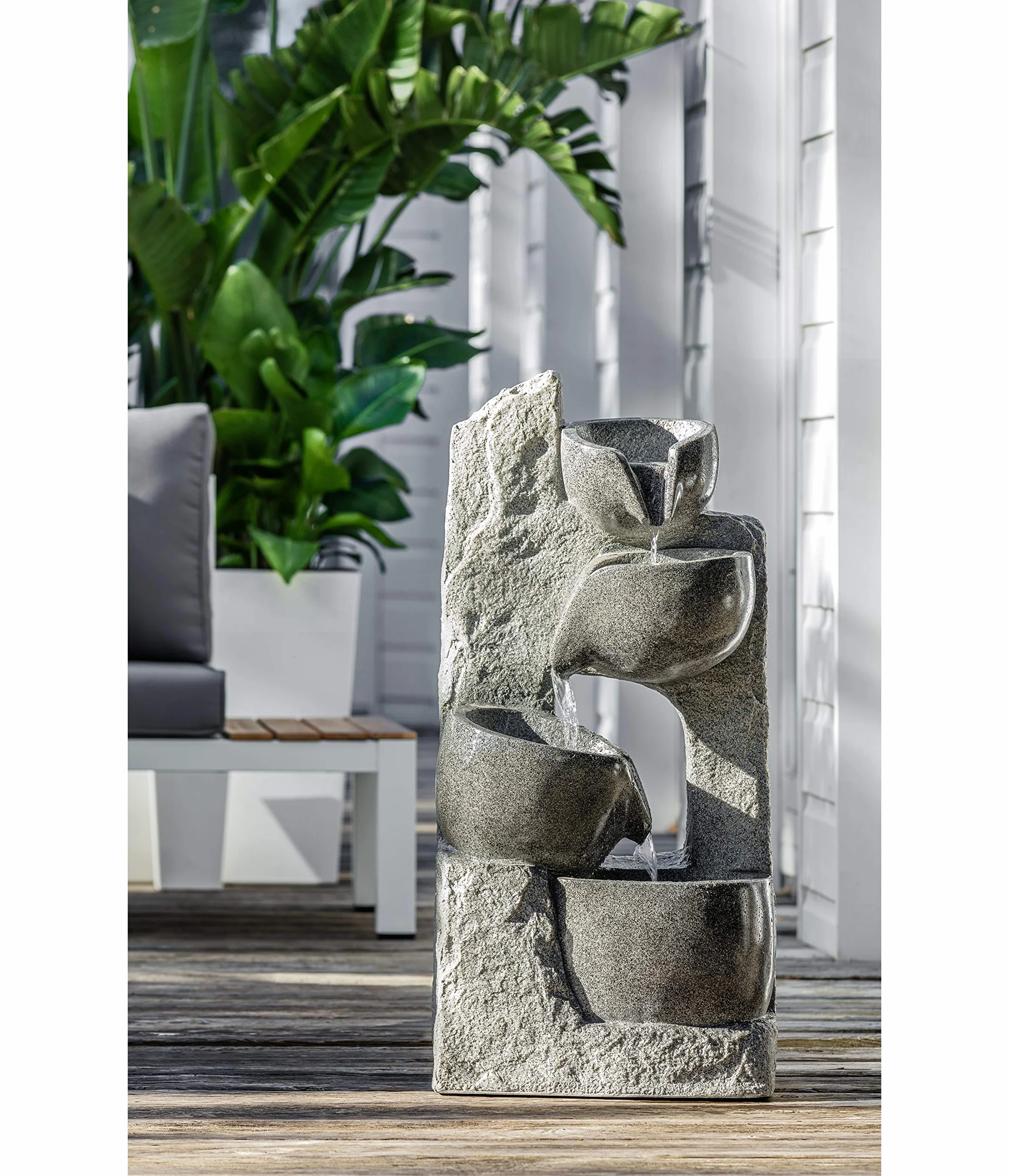 Dehner Fontanna ogrodowa Circ LED 89x29x44,3 cm żywica poliestrowa szara