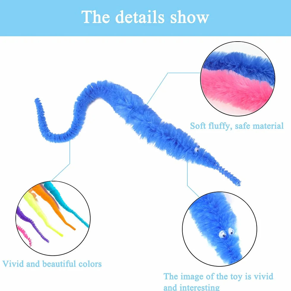Robak na sznurku Wiggly Magic Twisty Toys Kolorowe rozmyte robaki dla dzieci i kota