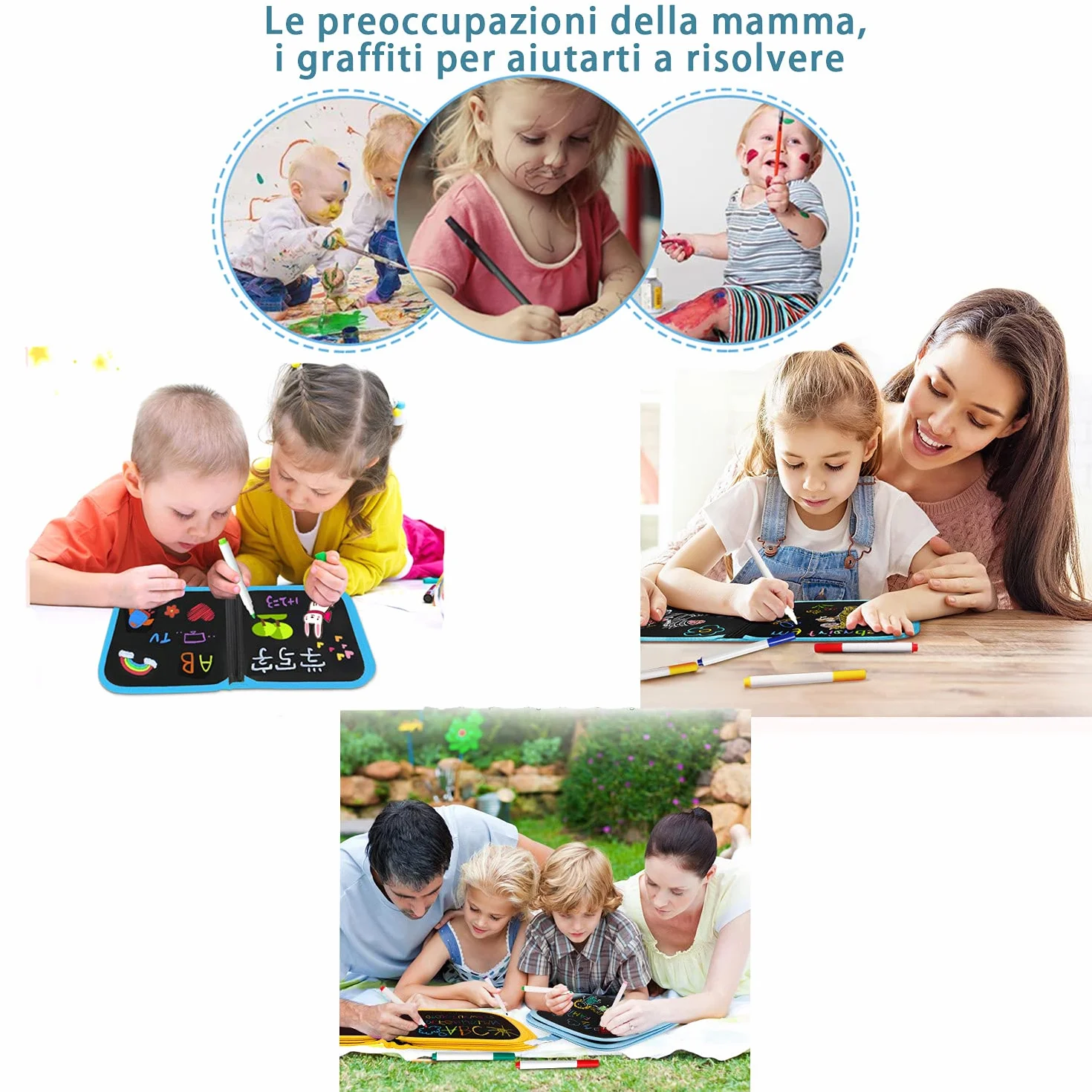 Kolorowanka dla dzieci, nadaje się do ponownego użytku, deska kreślarska, zmywalna, przenośna, z 12 kolorowymi kredkami, 14 stron