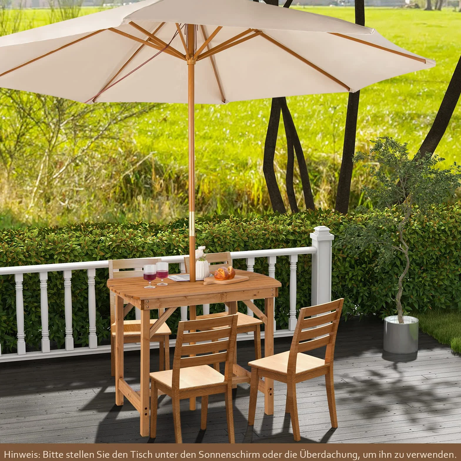 COSTWAY Stół ogrodowy z otworem na parasol 100 x 60 cm lite drewno prostokątny