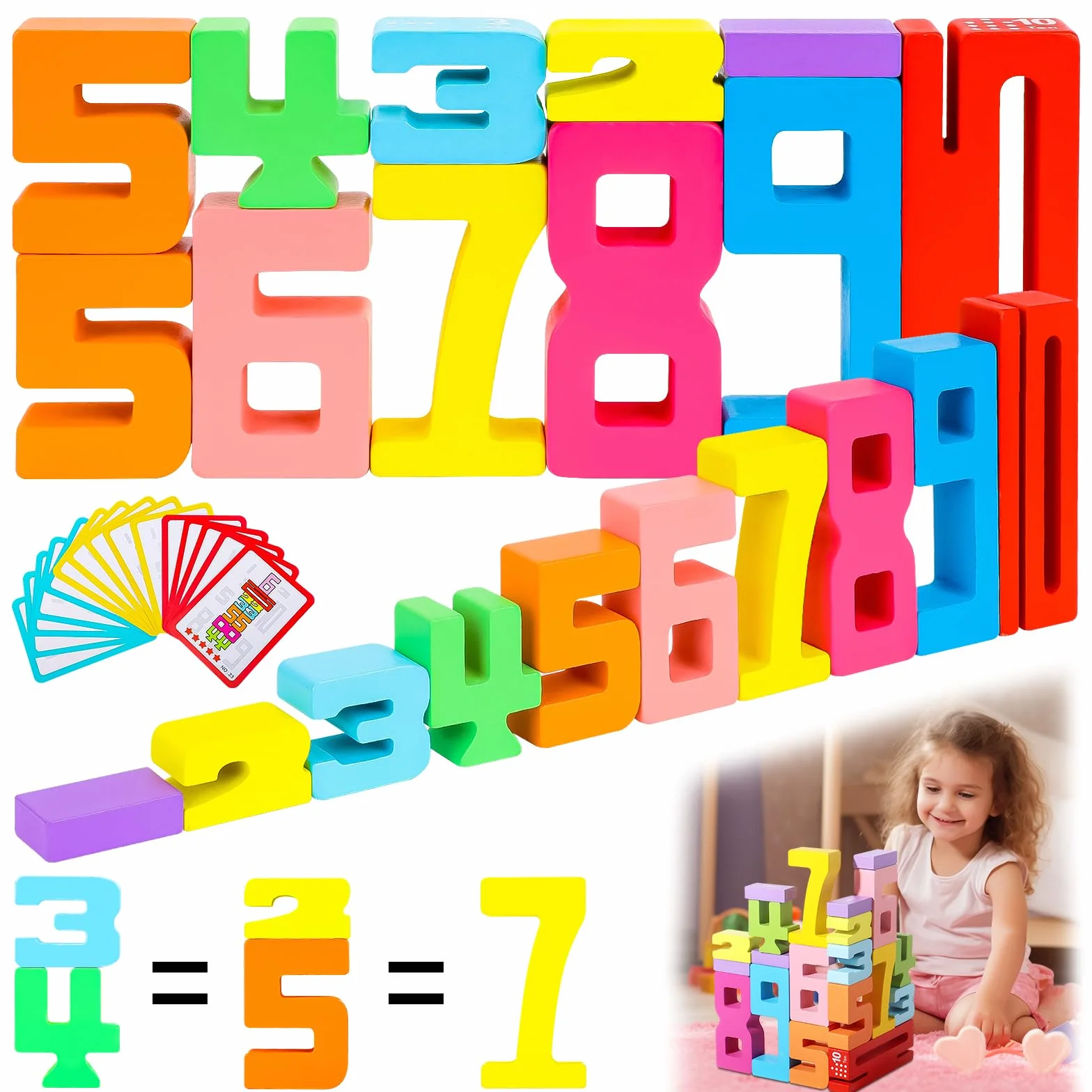 20 szt. bloków liczbowych, klocki z liczbami, drewniane klocki do nauki liczb Montessori, kolorowe klocki od 3 lat, drewniane klocki, zabawki dla chłopców i dziewczynek