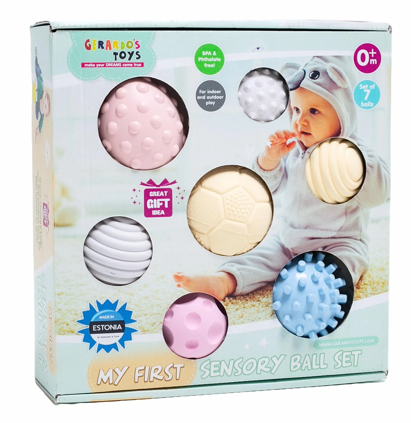 GERARDO'S My first sensory ball zestaw 7 szt. zabawek, różne (7 piłek dla niemowląt - 2 szt. mają ten sam wzór, reszta jest inna