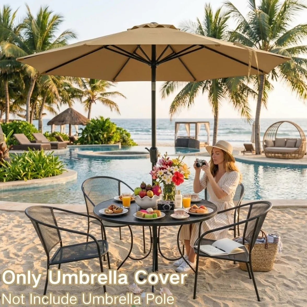 Wymienne Poszycie Parasola Wodoodporny Ochrona UV 8 Żeber Gruba Tkanina Parasol Przeciwsłoneczny Ogrodowy Patio