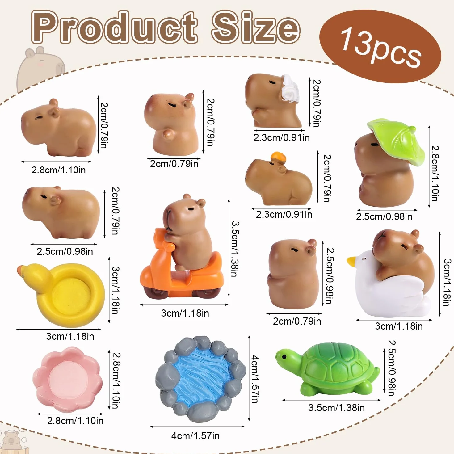 Tinoaly 13szt Miniaturowe Figurki Kapibary z Żywicy, Kolekcjonerskie Zabawki Zwierząt do Dekoracji