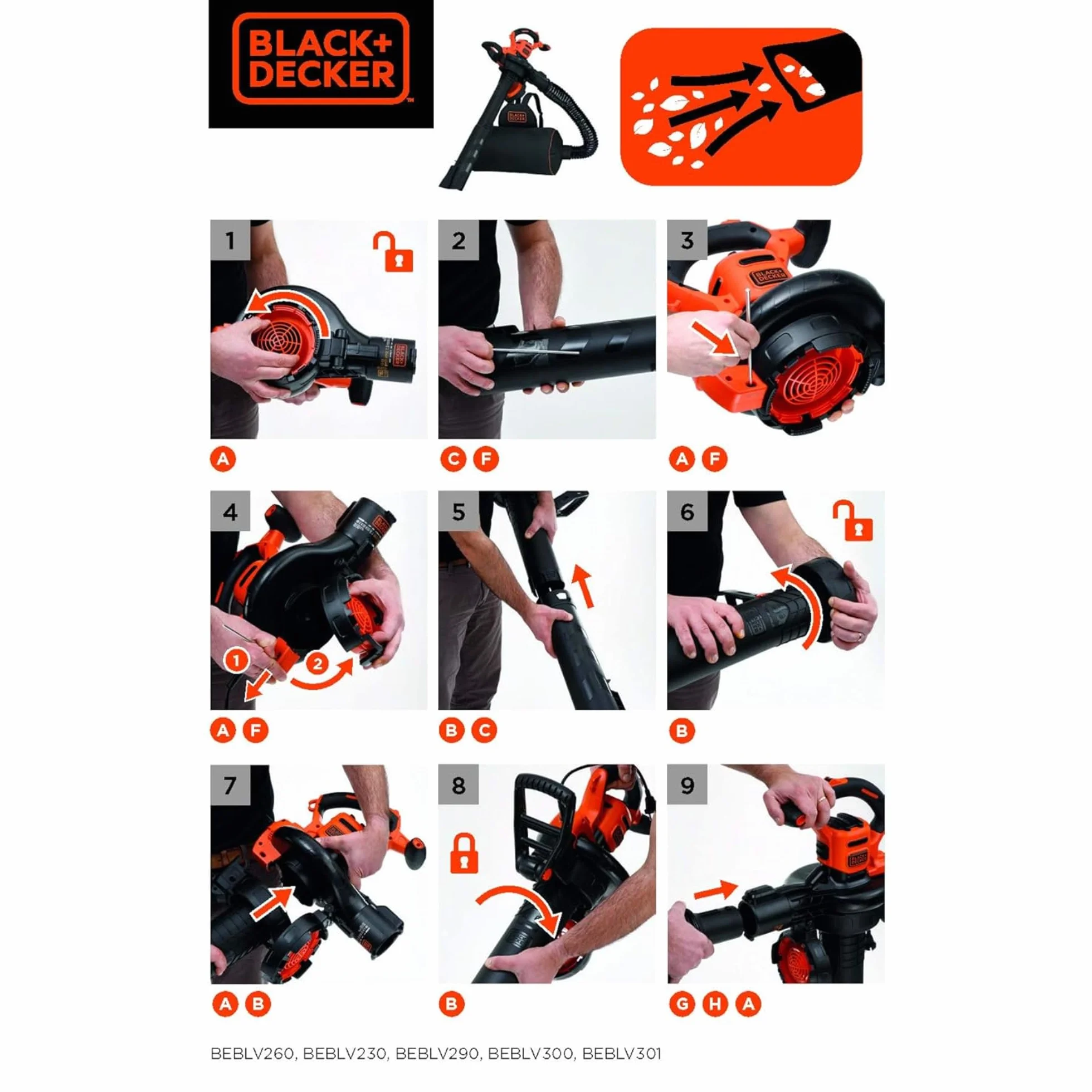 BLACK+DECKER BEBLV300-QS Elektryczny Odkurzacz do Liści 3 w 1 3000 W 72 L