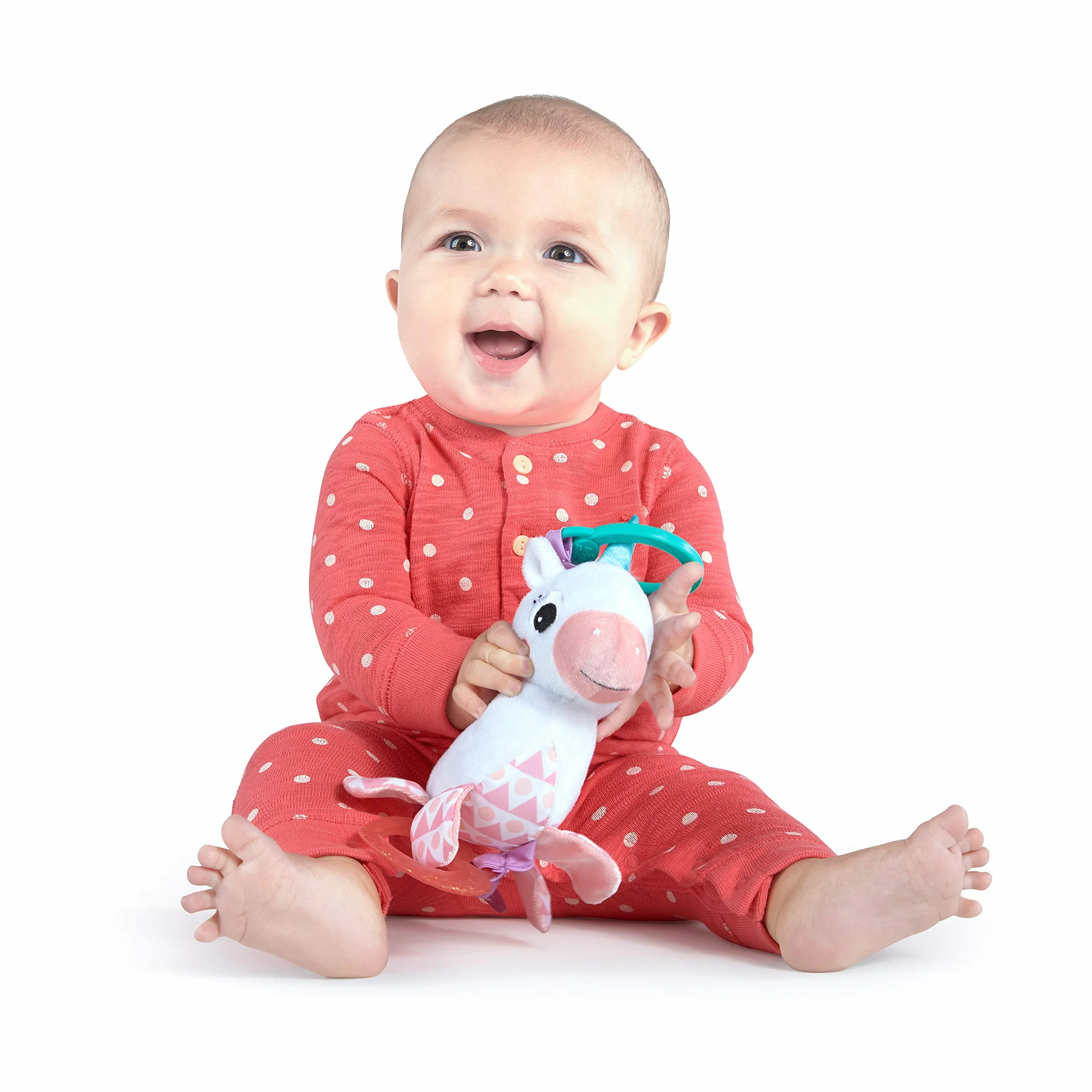 Bright Starts Jednorożec Sparkle & Shine Pluszowa zabawka do wózka lub nosidełka, wiek 0 miesięcy +, różowy