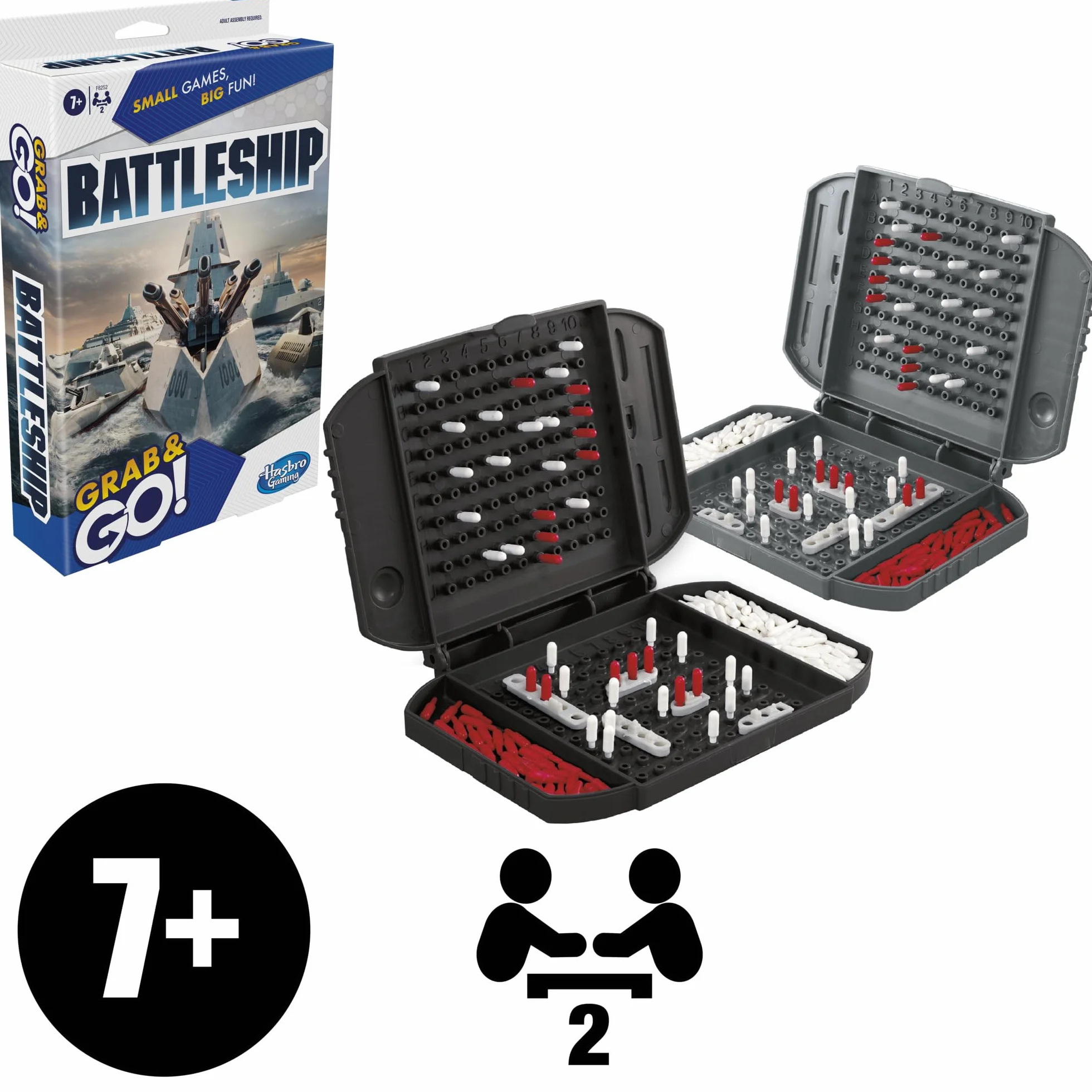 Hasbro Gaming Battleship gra strategiczna, zabawki podróżne dla dzieci, przenośna zabawa dla 2 graczy, grab and go, wiek 7+