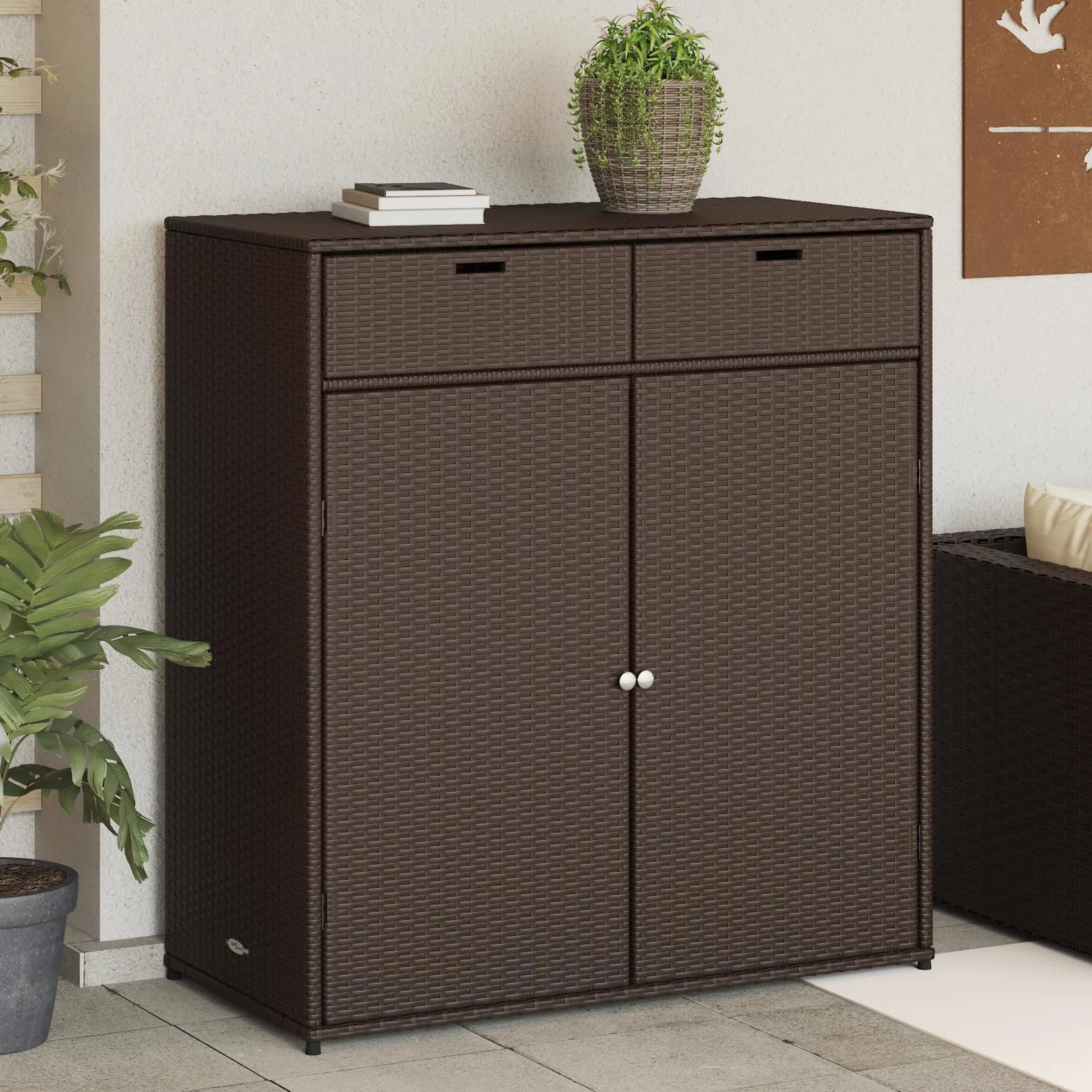 vidaXL Szafka ogrodowa polirattan brązowa 105x55x113 cm