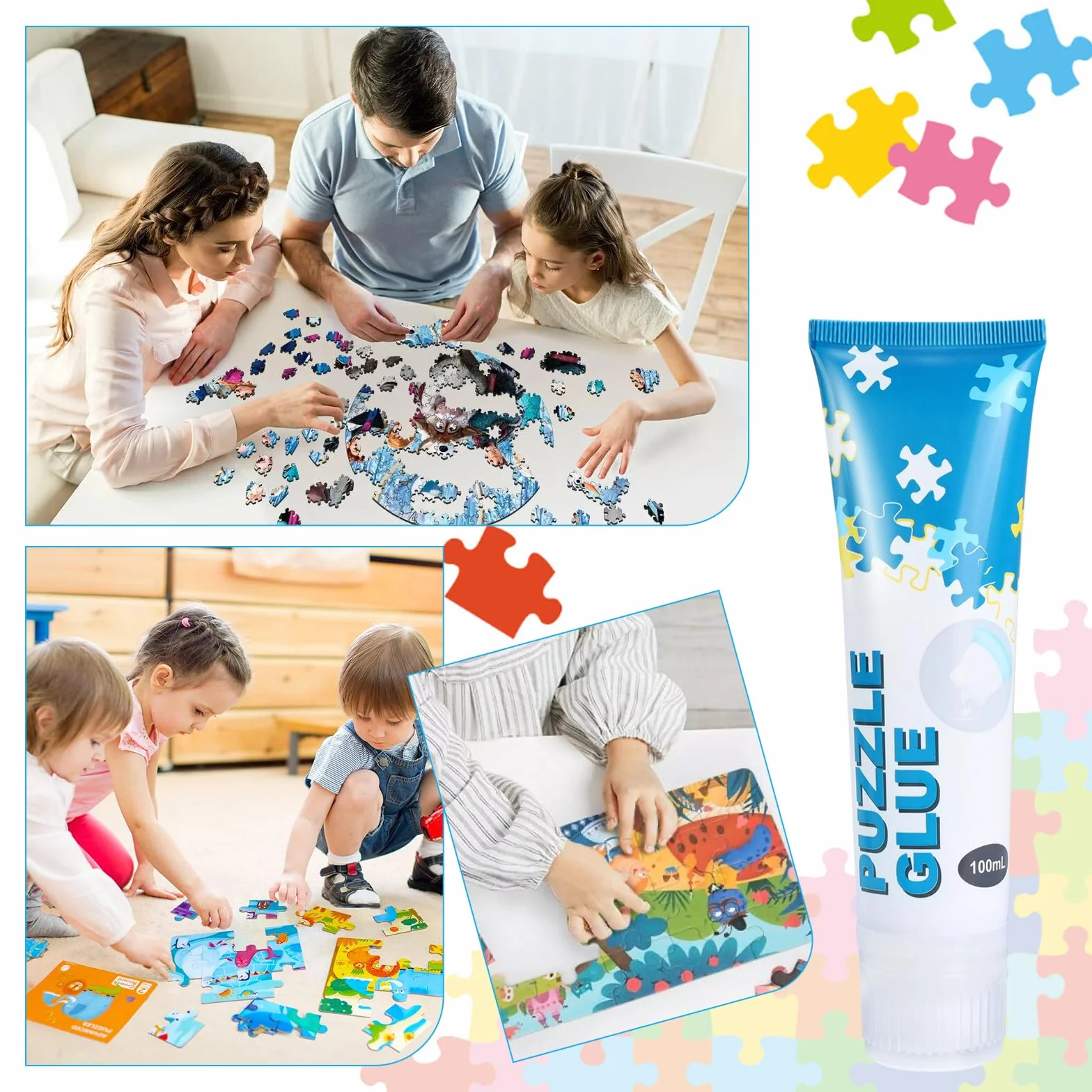 Klej do puzzli, 3 sztuki, przezroczysty klej do puzzli z aplikatorem, odpowiedni do mocowania i zawieszania puzzli - 300 ml