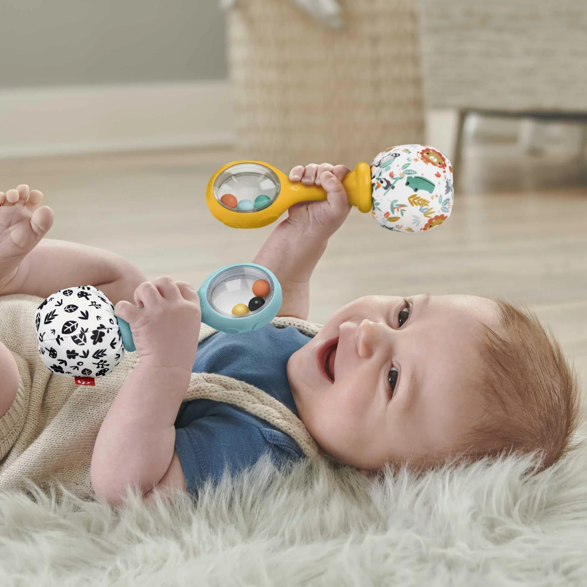Fisher-Price Grzechoczące marakasy Sensoryczna grzechotka dla niemowląt od 3 miesiąca życia, HMF34 wielokolorowa