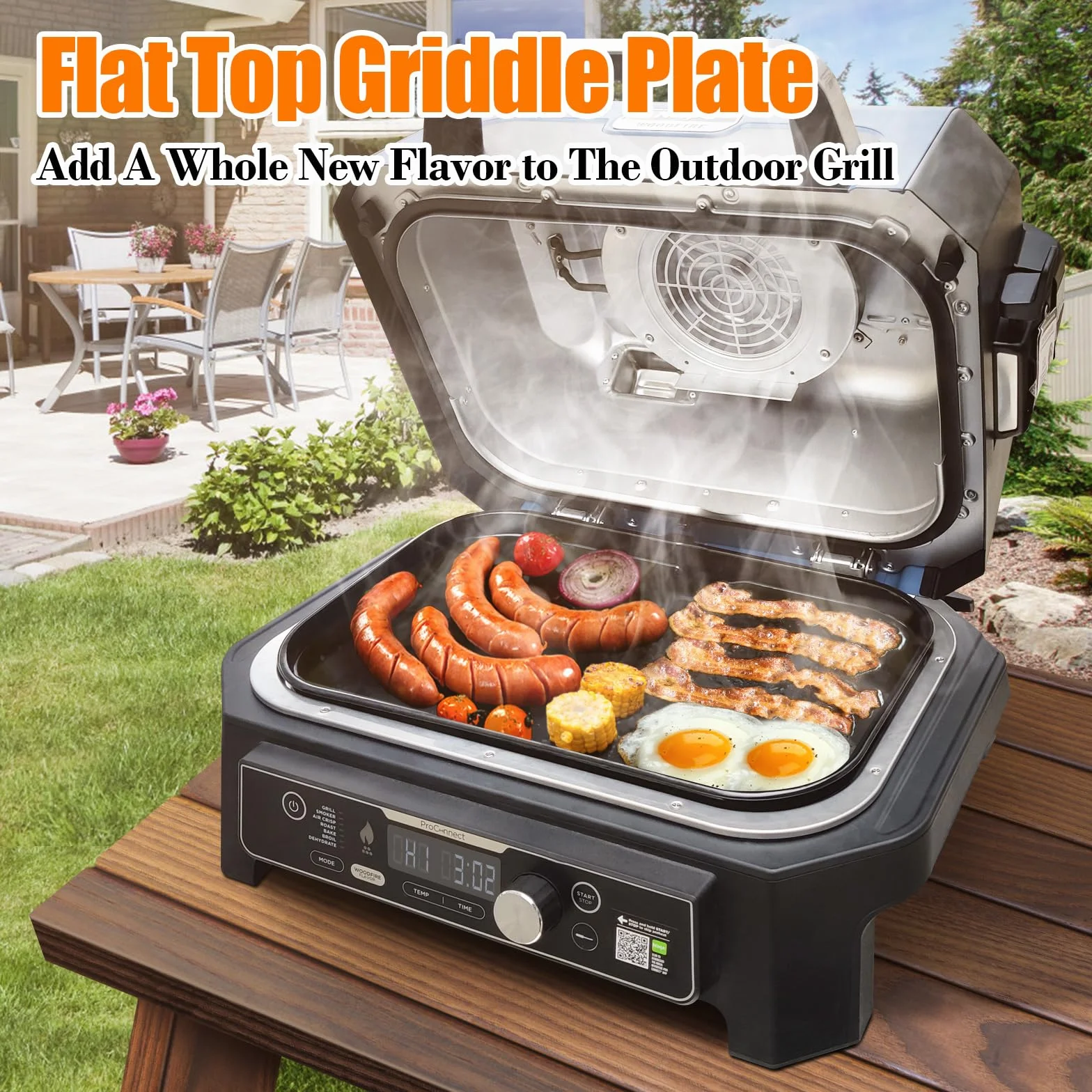 GFTIME żeliwna płyta do grillowania dla Ninja Woodfire Pro XL OG850 OG901, płaska płyta grilla z otworem na olej, powłoka ceramiczna, czarny