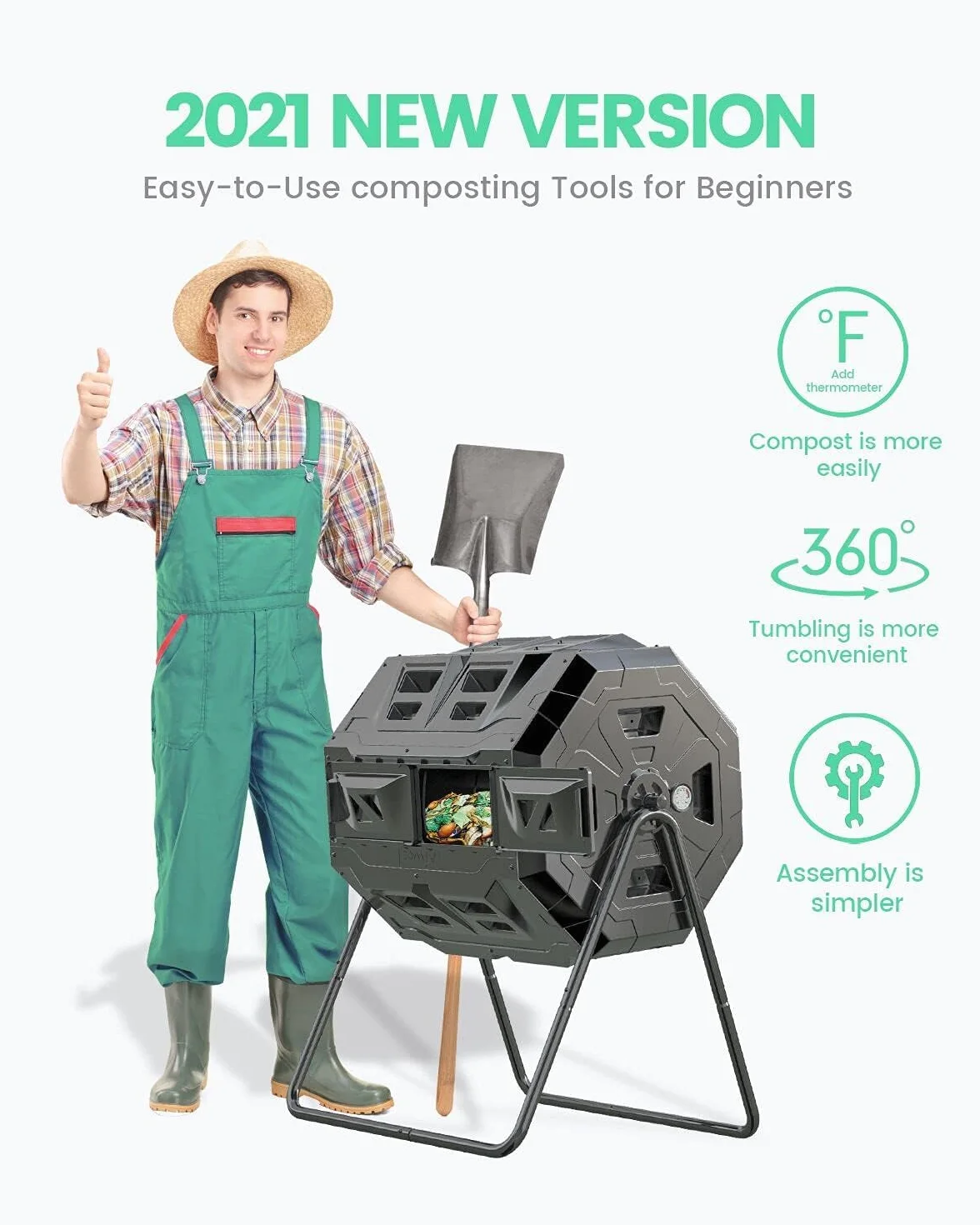 Kosz na kompost 160 l dwukomorowy z termometrem kompostownik ogrodowy czarny