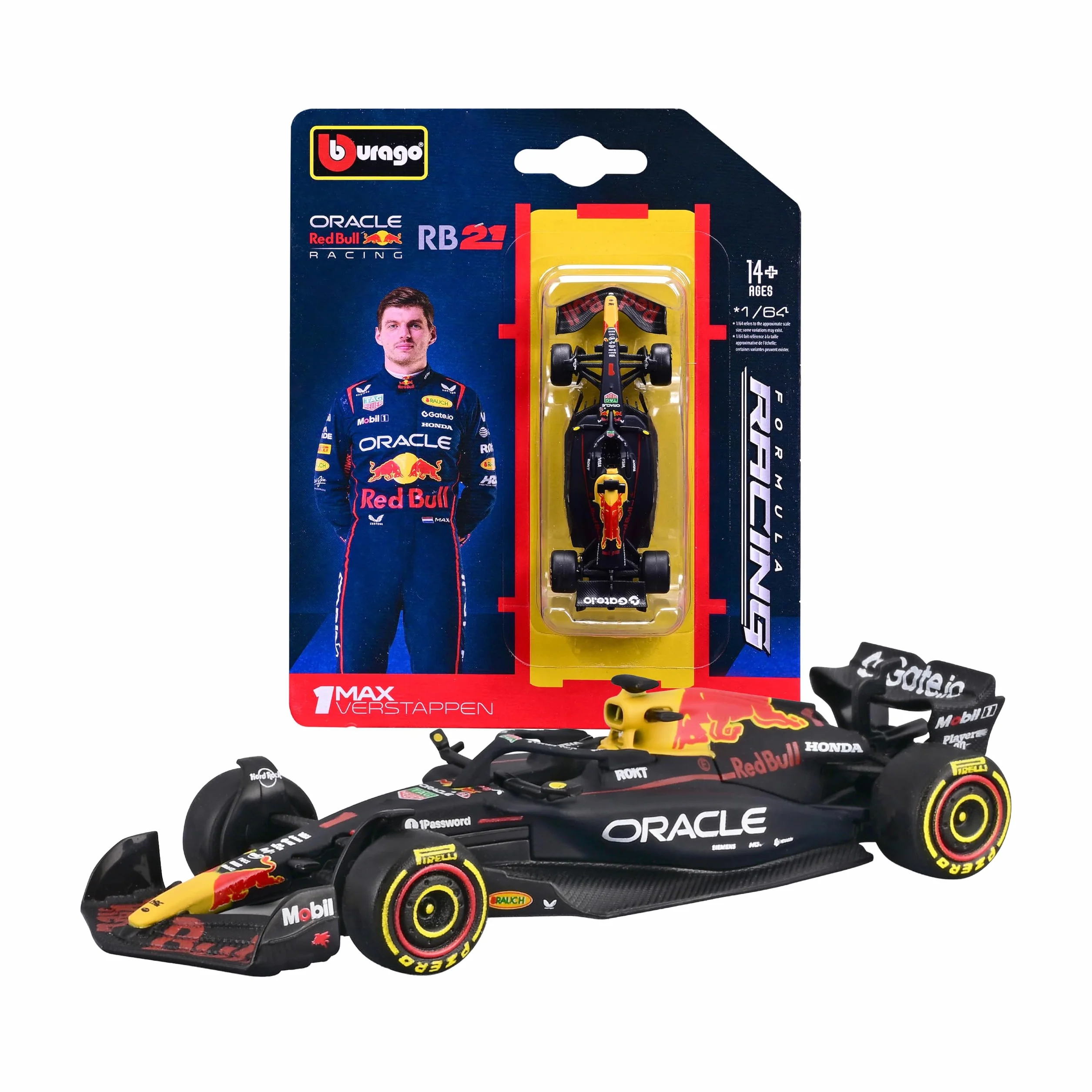 Bburago - F1 Red Bull Racing RB21 2025#1 Max Verstappen, samochód diecast w skali 1:64, szczegółowa replika bolidu Formuły 1, oficjalne kolory, blister kolekcjonerski, 14+