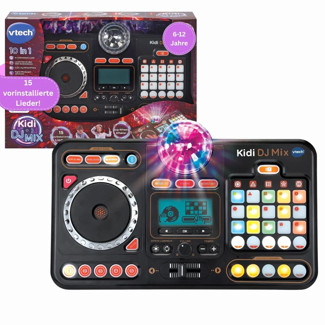 VTech Kidi DJ Mix mikser 10 w 1 dla DJ z pokrętłem i wieloma efektami do edycji muzyki – dla dzieci w wieku 6-12 lat