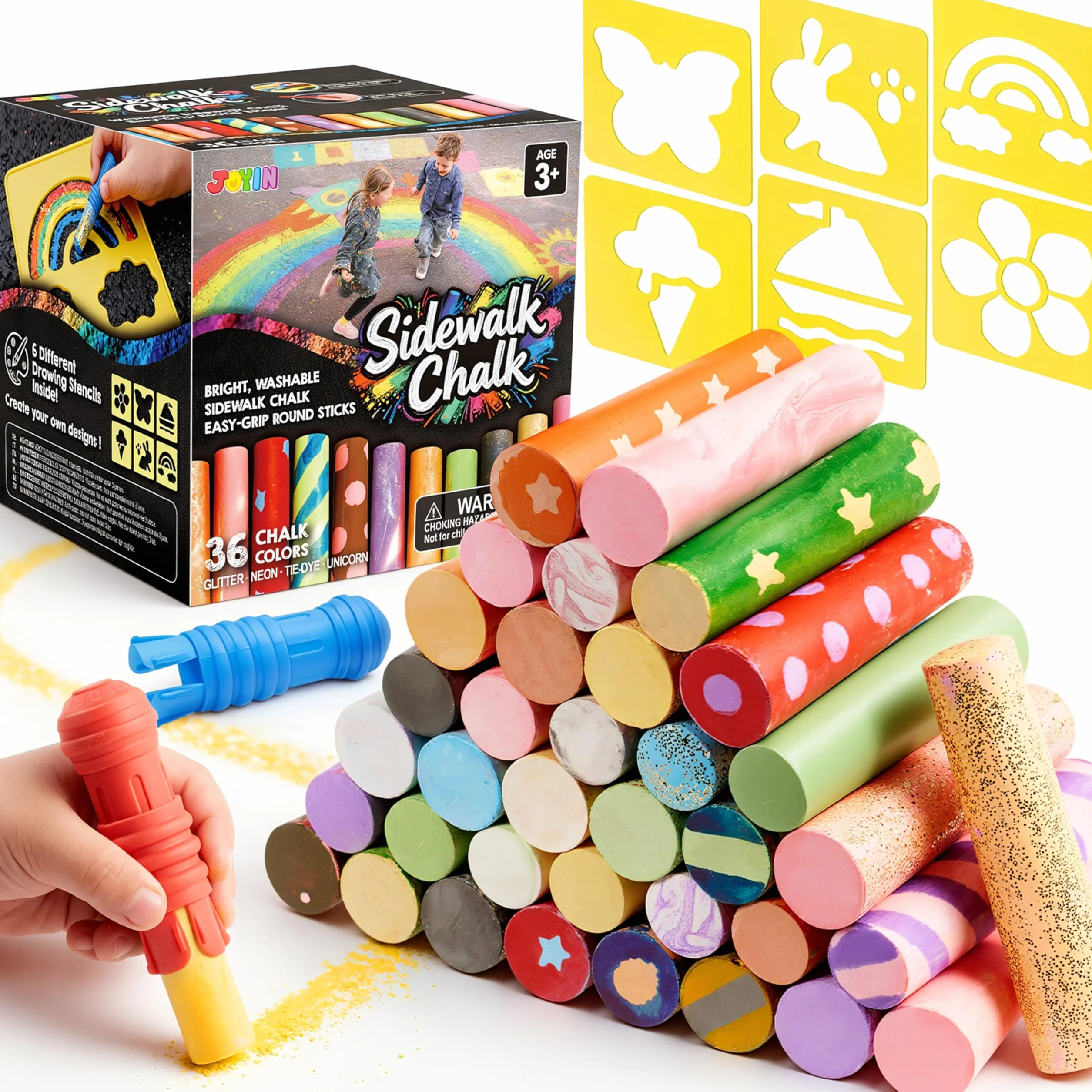 JOYIN Zmywalna kreda chodnikowa prezent okrągły kształt brokat tie dye wzór regularny), 36 kolorów, 36 szt