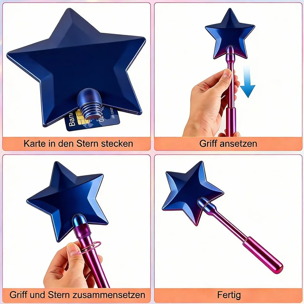 Magiczna różdżka na kartę kredytową, z nadrukiem 3D, do zapłaty, z nadrukiem 3D, śmieszny uchwyt na karty kredytowe dla nastolatków i dorosłych (niebieski i fioletowy)
