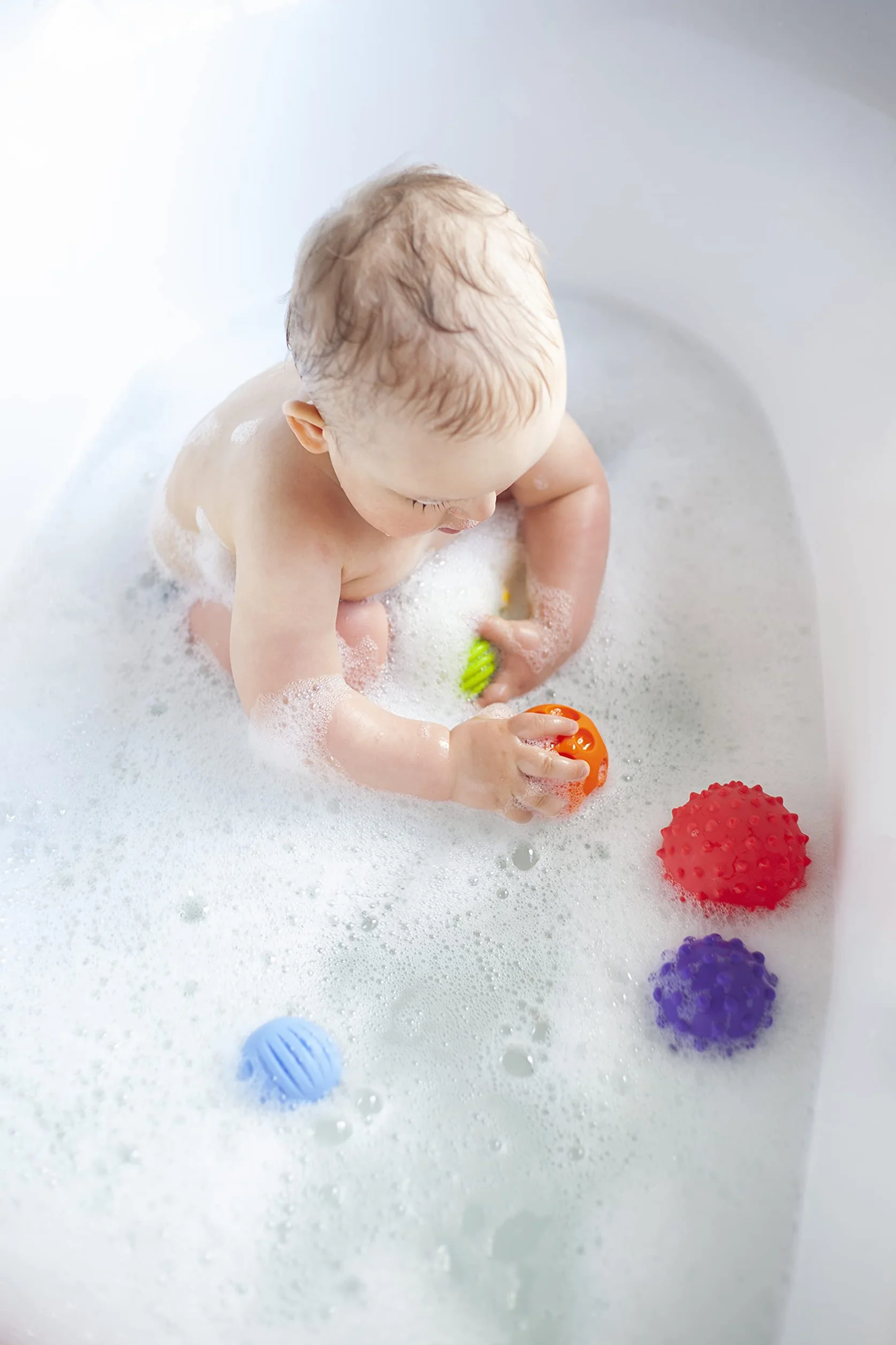 FANCY BABY Zestaw 6 Piłek Sensorycznych - Zabawki dla Niemowląt 6, 9, 12, 18 Miesięcy - Kolorowe Piłki Różnej Wielkości - Stymulacja Zmysłów - Do Zabawy i Kąpieli (Piłeczki Sensoryczne Duże)