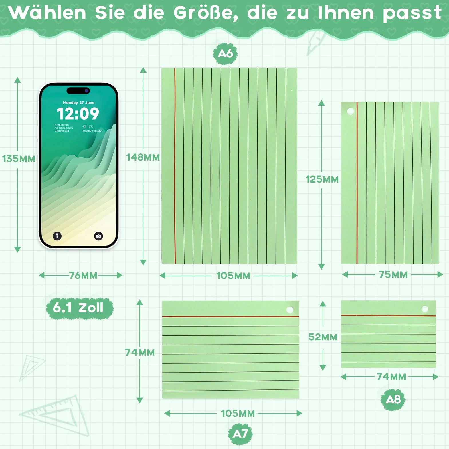 Flash Cards A8, 600 sztuk, wielokolorowe, z 7 pierścieniami do oprawy, perforowane karty Bristol, karty przeglądowe i indeksy do szkoły, biura i do nauki słownictwa