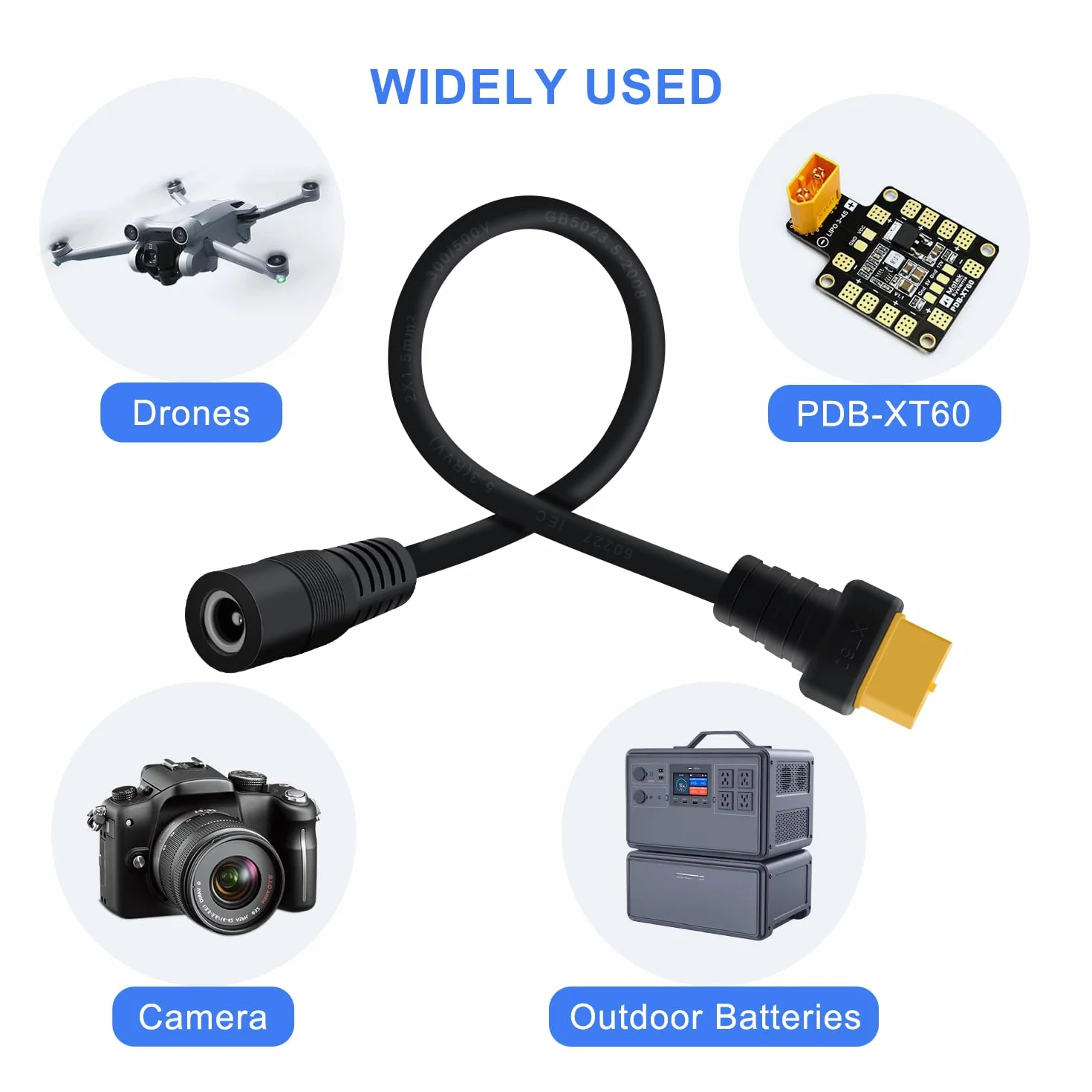XT60 na DC5521 Kabel Przejściowy Wtykiem na Gniazdo DC 5,5 x 2,1 mm Kabel ładujący z Wtykiem XT60 Gniazdo 30 cm (Gniazdo DC)
