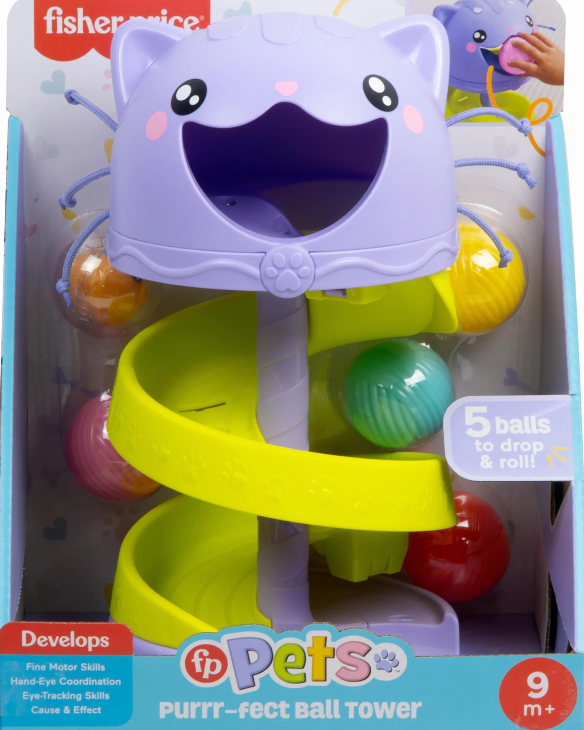 Fisher-Price Zabawka dla niemowląt i małych dzieci FP Pets Purrr-FECT Ball Tower Centrum aktywności do zabawy rozwojowej w wieku 9 lat