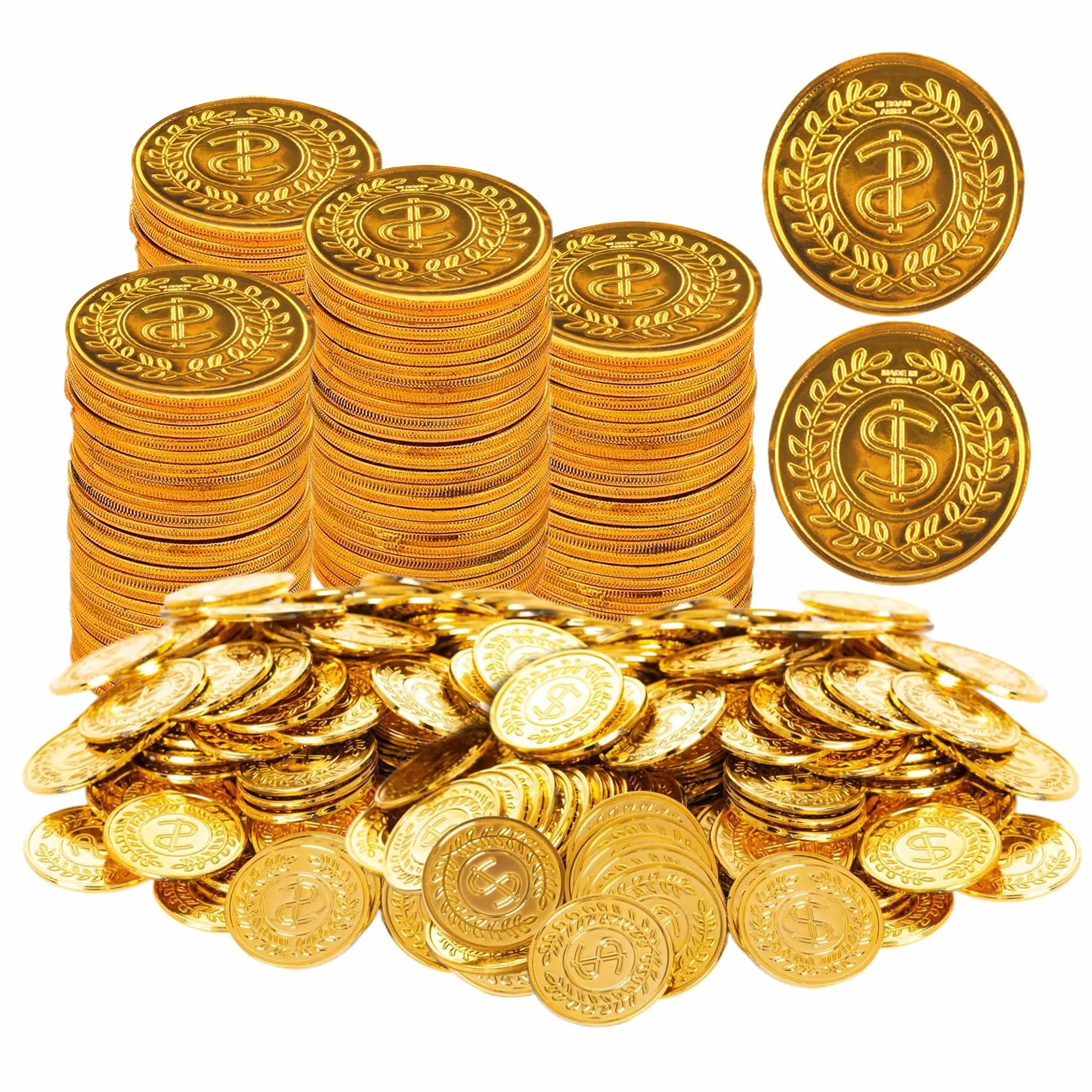 100 sztuk złotych monet, złoto-skarb piracki, plastikowe, do zabawy, skarb piracki, urodziny, piracka impreza, złote monety, skarb piracki, poszukiwanie skarbów, prezent na imprezę