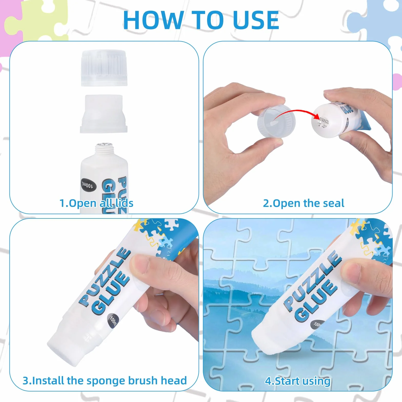 Klej do puzzli, 3 sztuki, przezroczysty klej do puzzli z aplikatorem, odpowiedni do mocowania i zawieszania puzzli - 300 ml