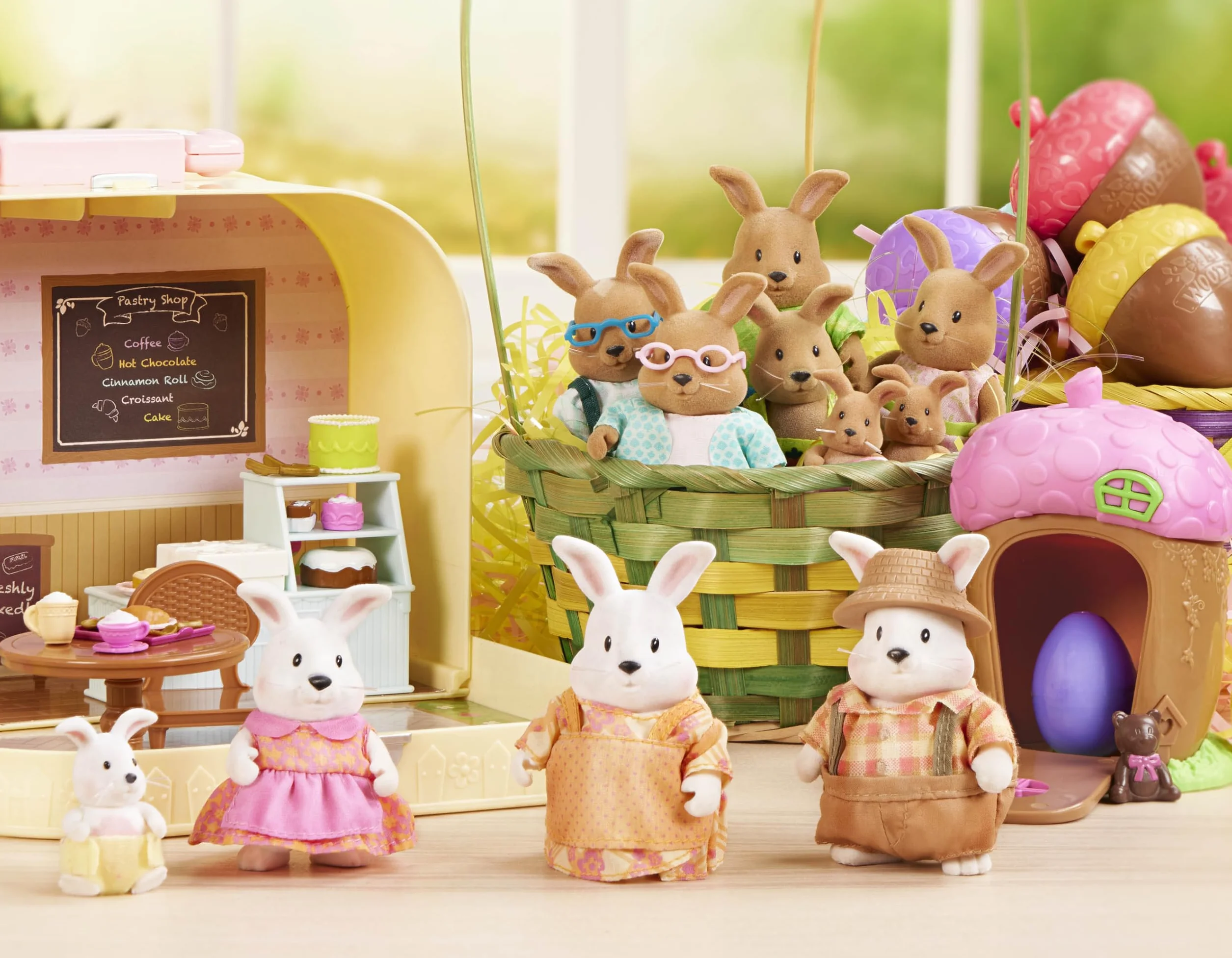 Li'l Woodzeez Rodzina królików Hoppingood - 5-częściowy zestaw zabawek z miniaturowymi figurkami zwierząt i bajką - zabawki i akcesoria dla dzieci w wieku od 3 lat