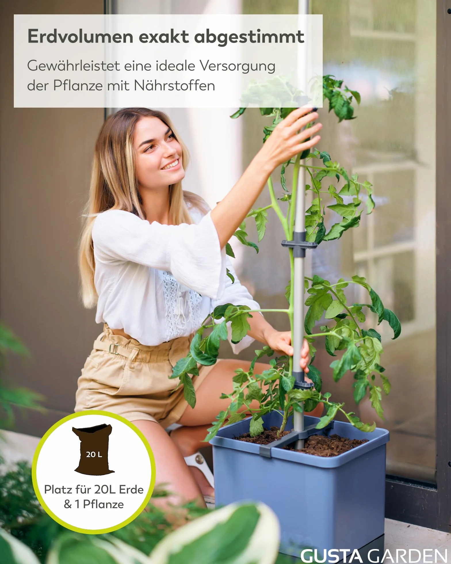 Gusta Garden doniczka na pomidory niebieska 4,5 l zbiornik na wodę 20 l objętość ziemi