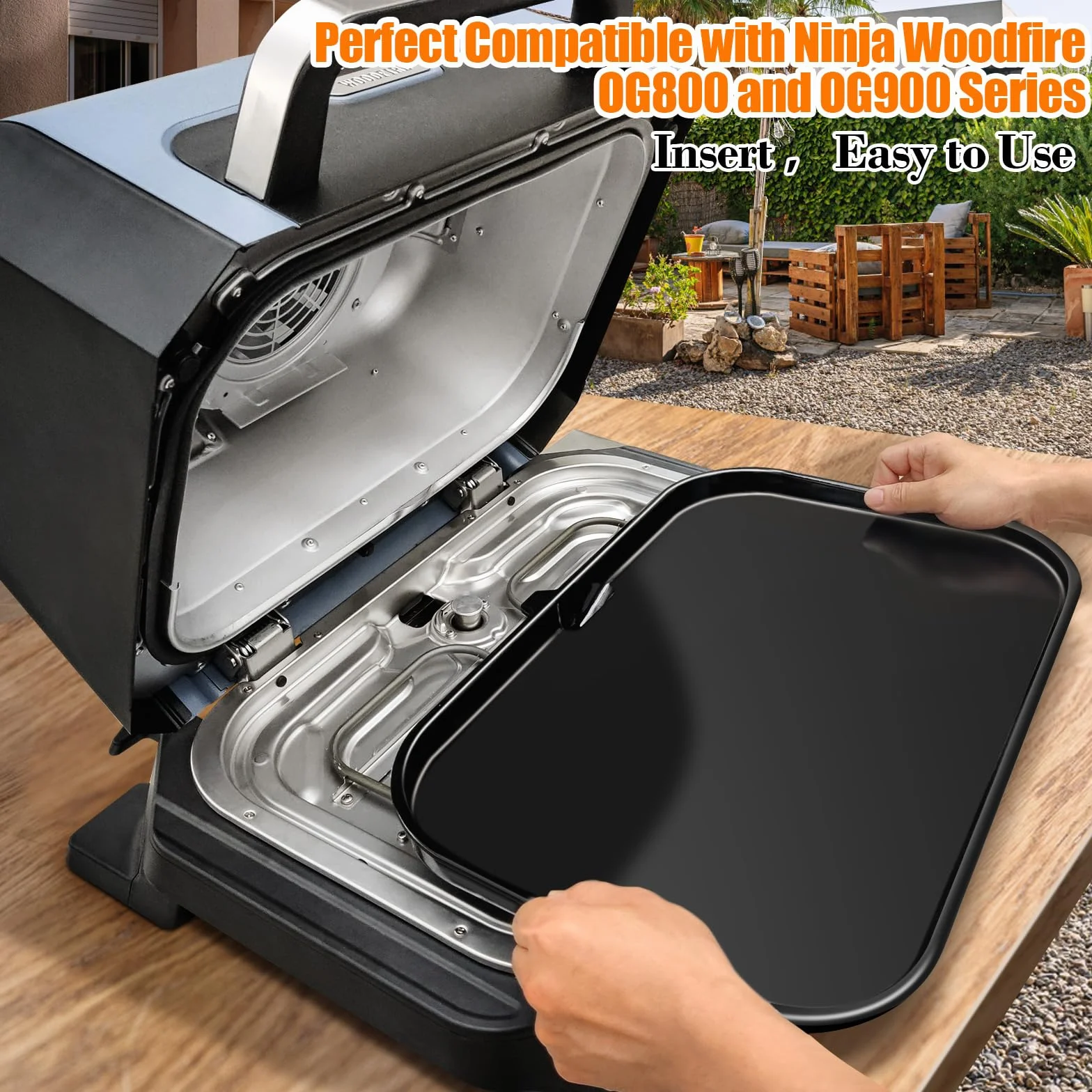 GFTIME żeliwna płyta do grillowania dla Ninja Woodfire Pro XL OG850 OG901, płaska płyta grilla z otworem na olej, powłoka ceramiczna, czarny